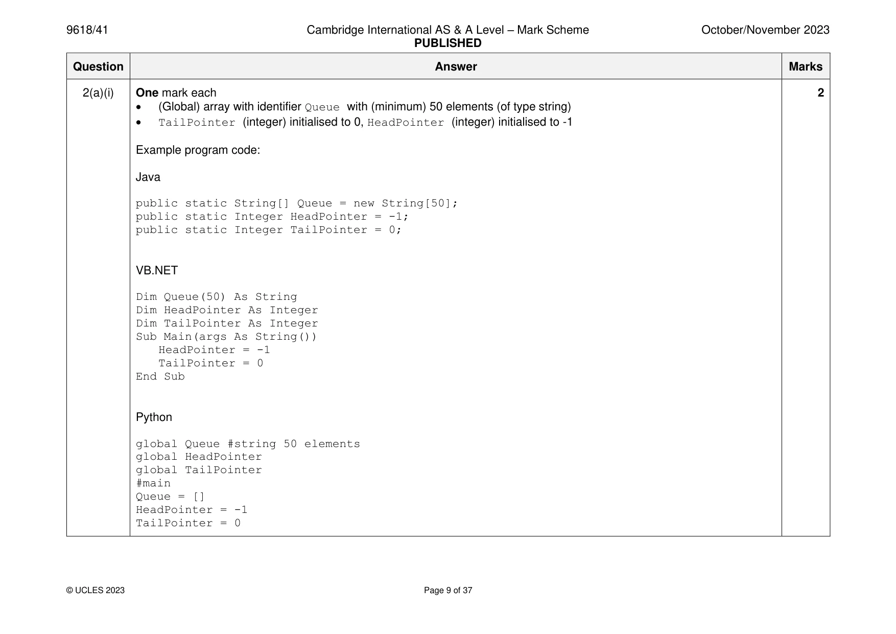 Mark scheme, page 9 of 37