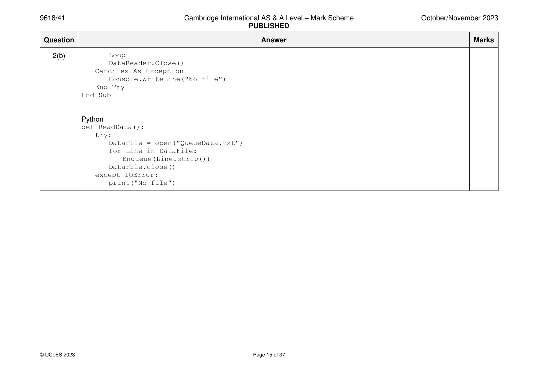 Mark scheme, page 15 of 37