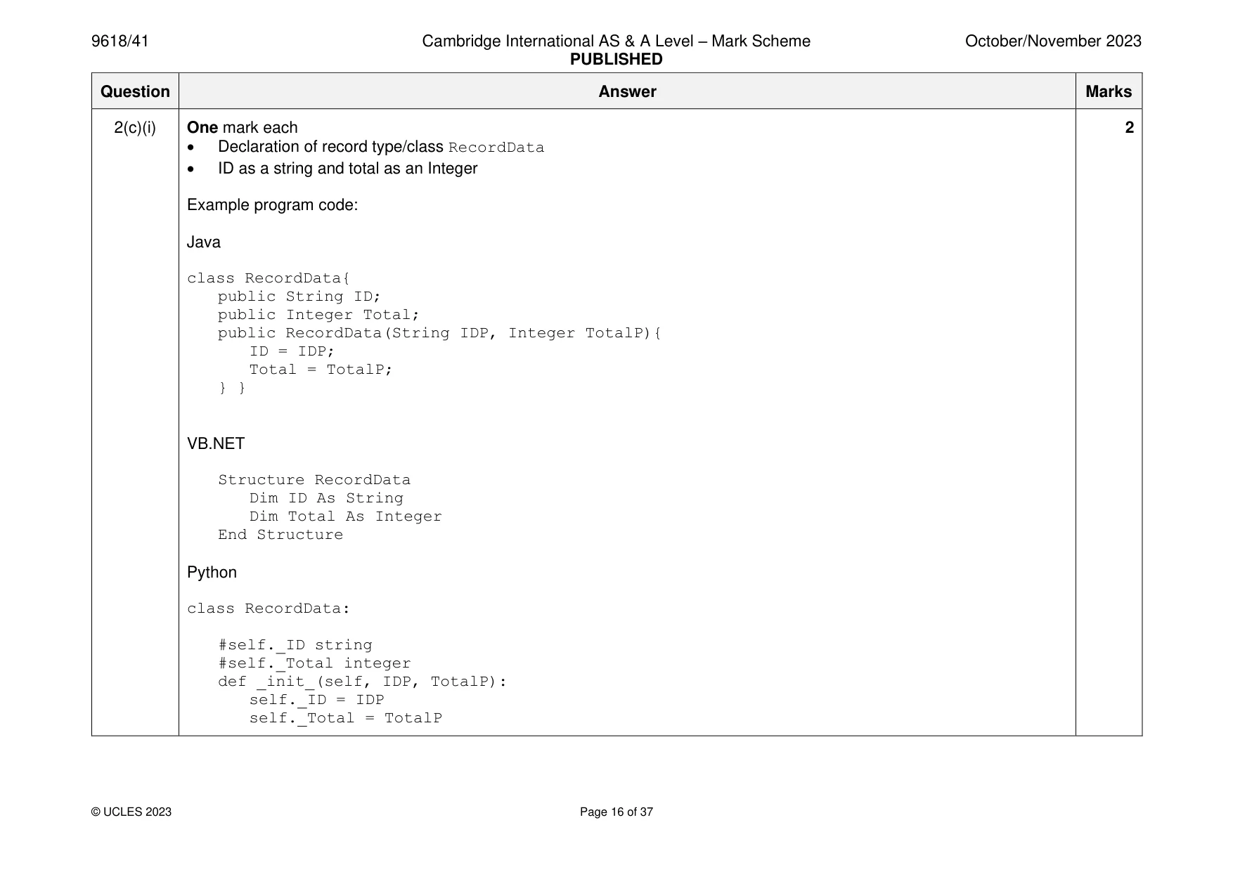 Mark scheme, page 16 of 37