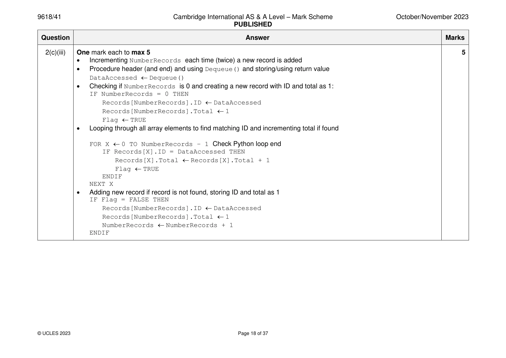 Mark scheme, page 18 of 37