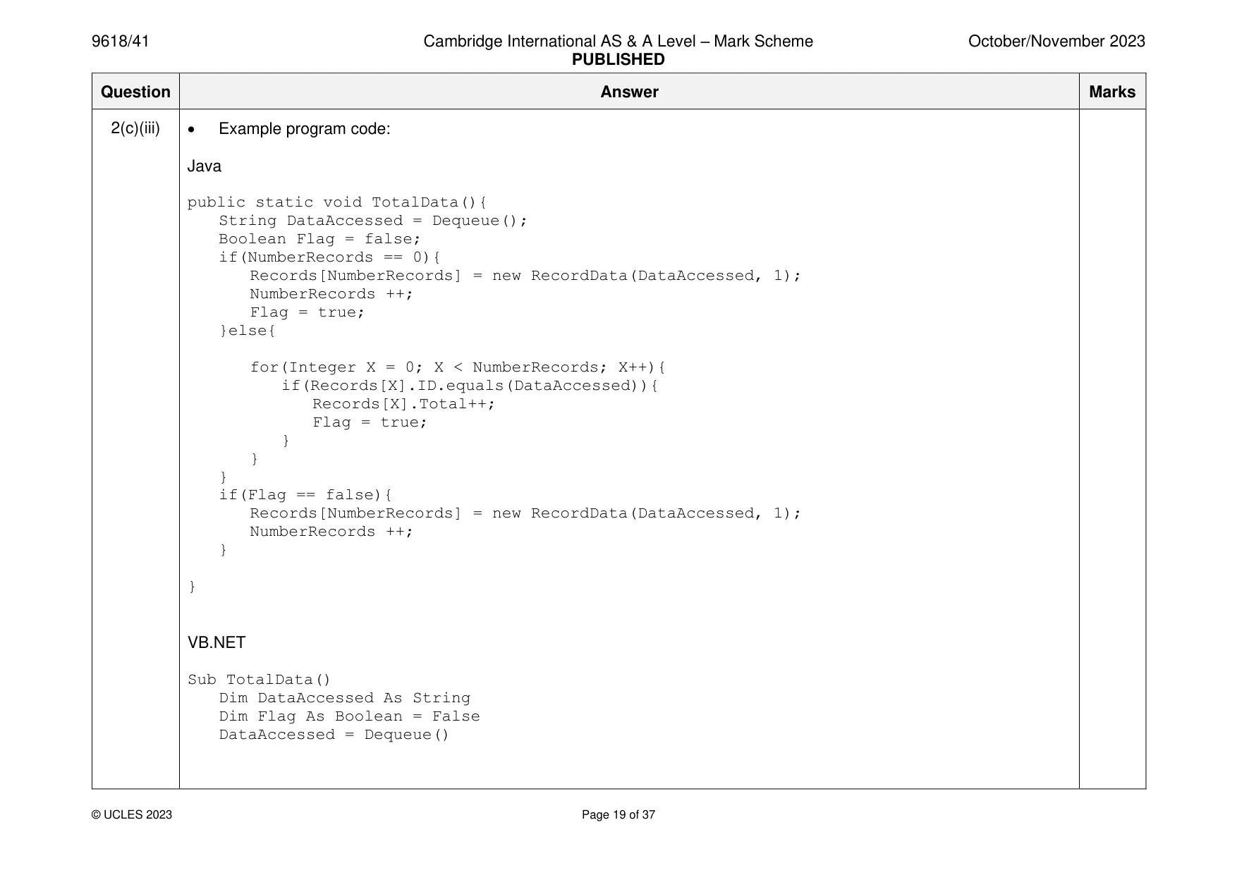 Mark scheme, page 19 of 37