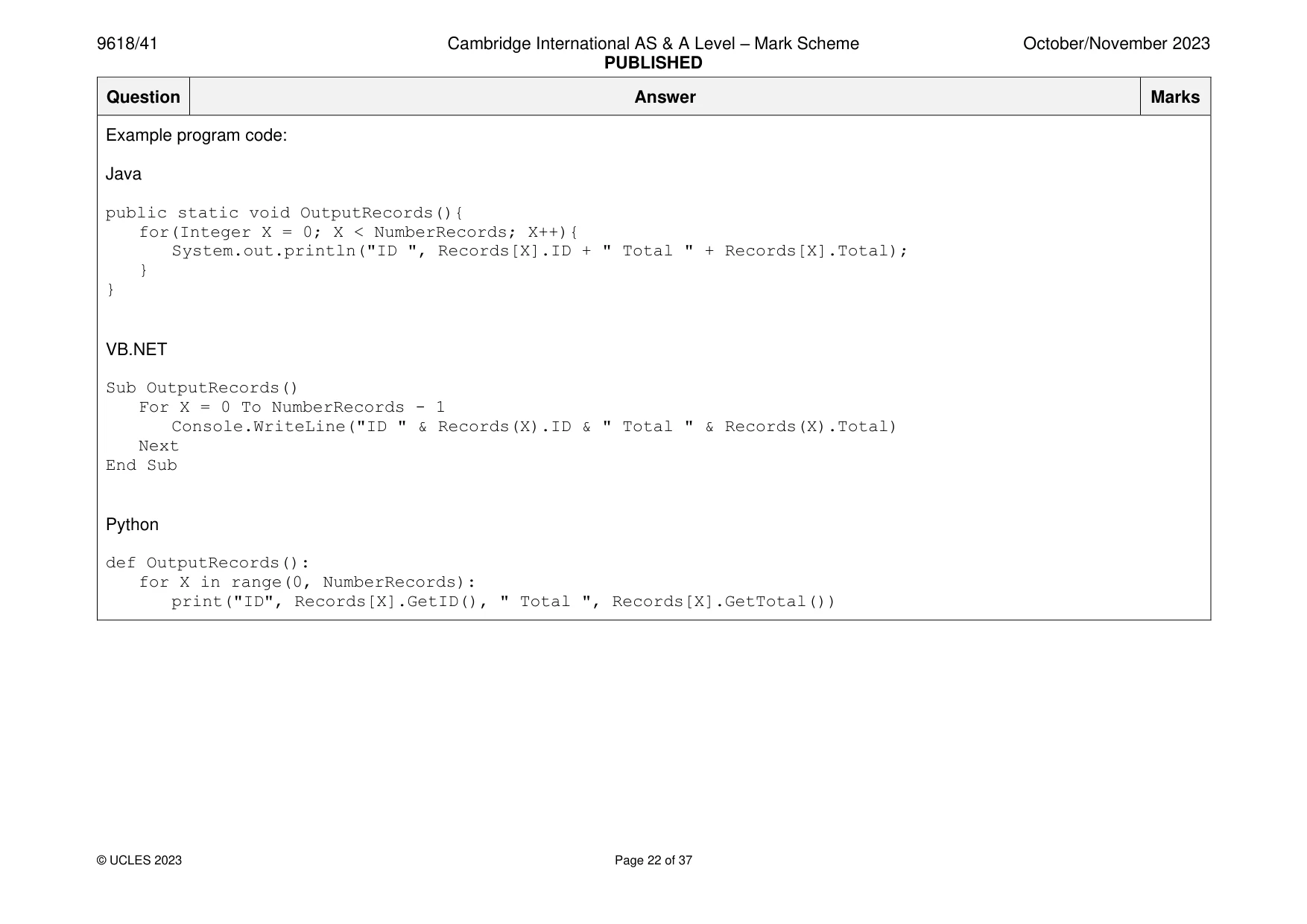 Mark scheme, page 22 of 37