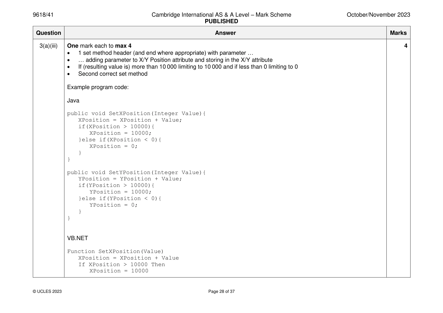 Mark scheme, page 28 of 37