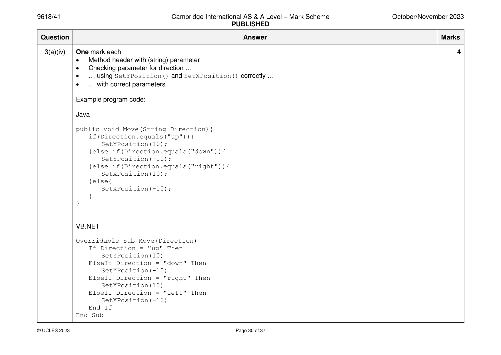 Mark scheme, page 30 of 37