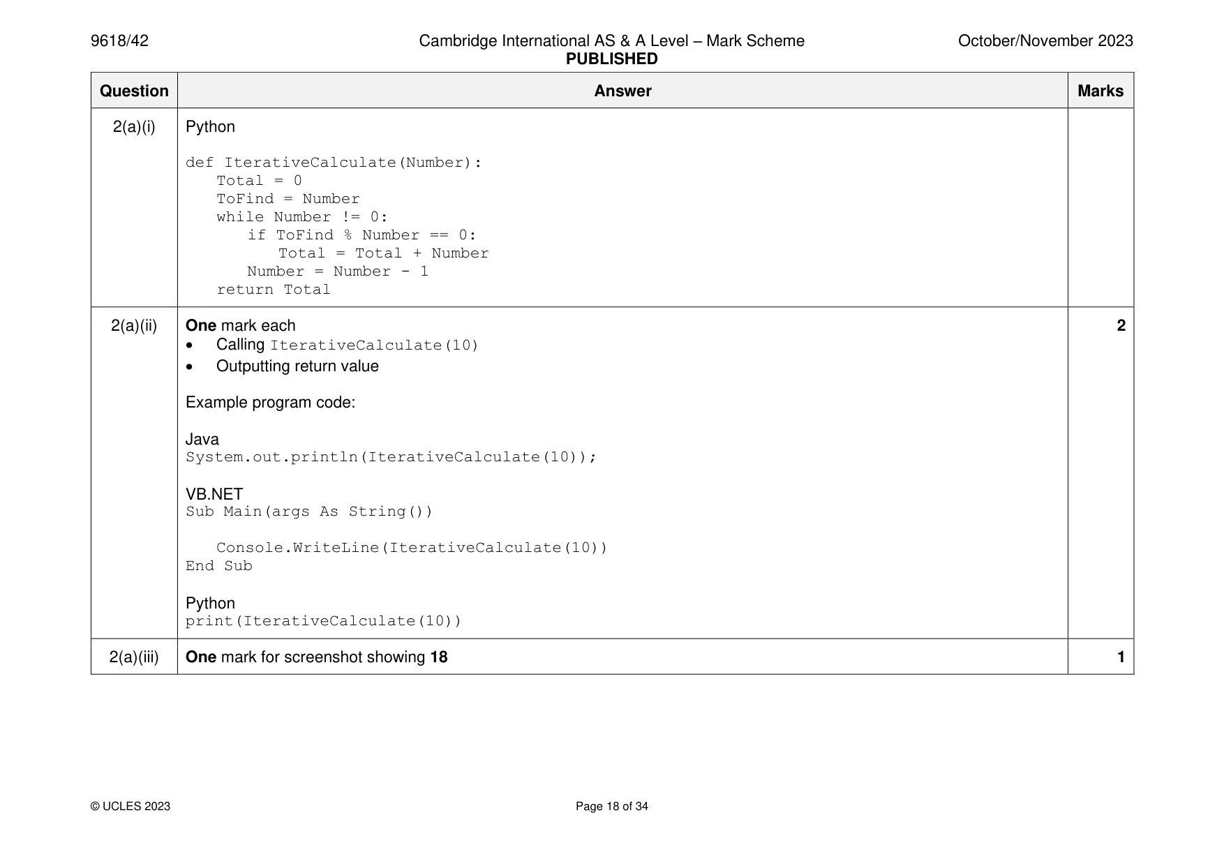 Mark scheme, page 18 of 34