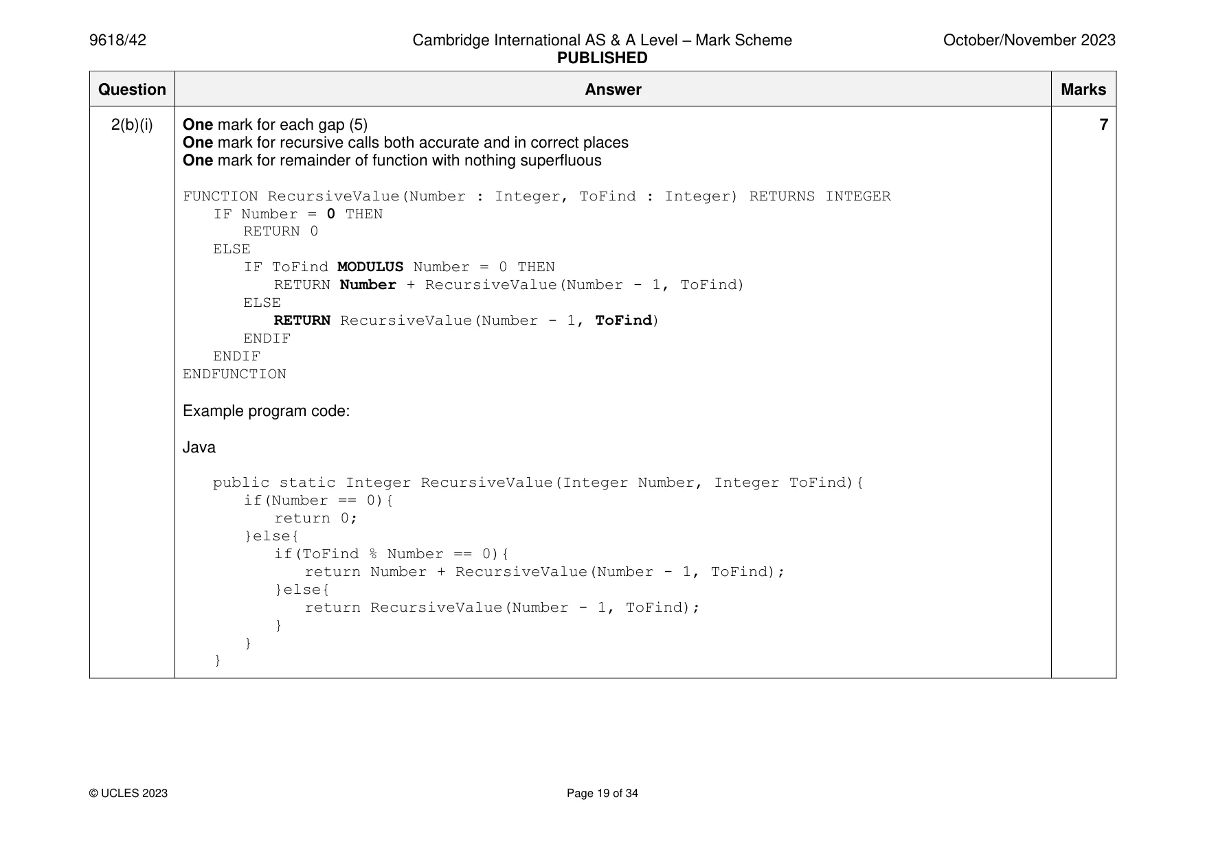 Mark scheme, page 19 of 34