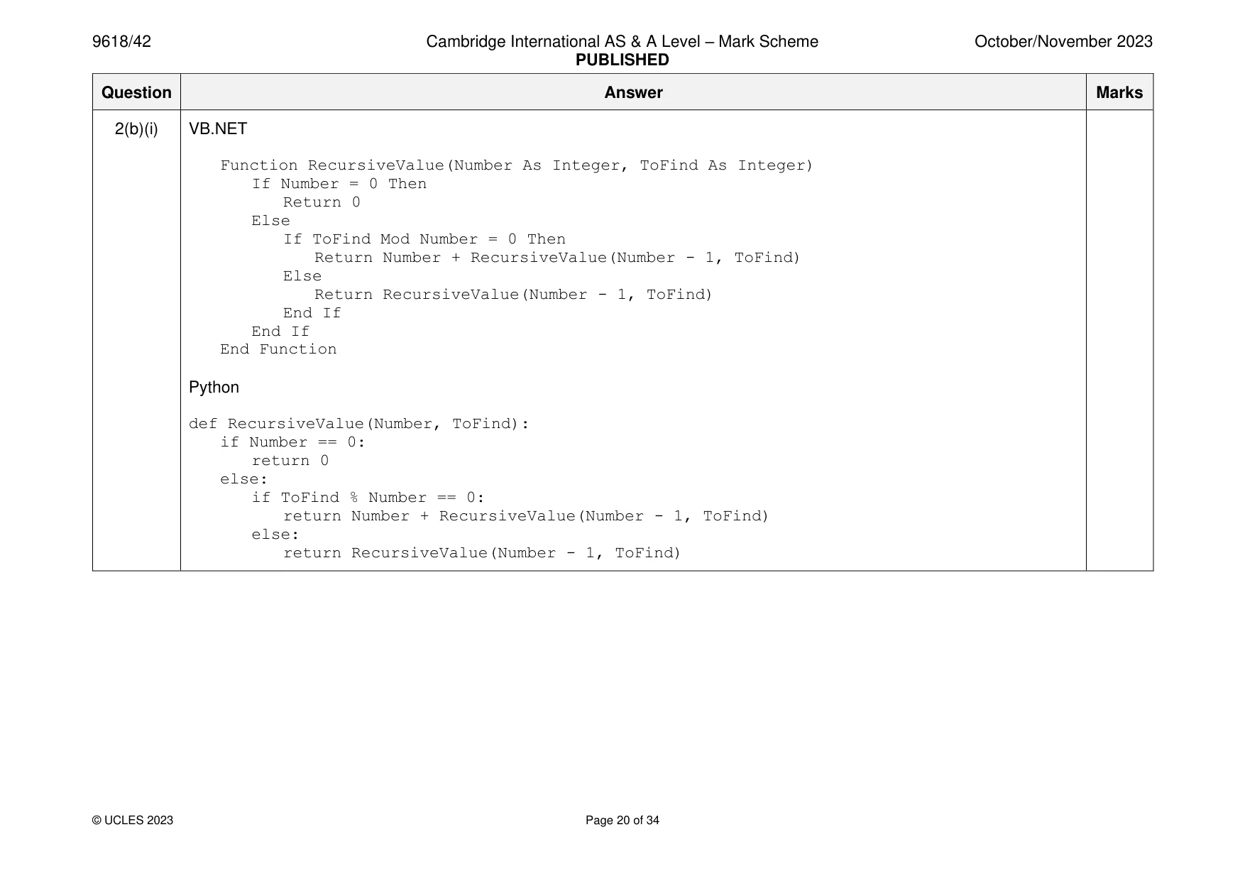 Mark scheme, page 20 of 34