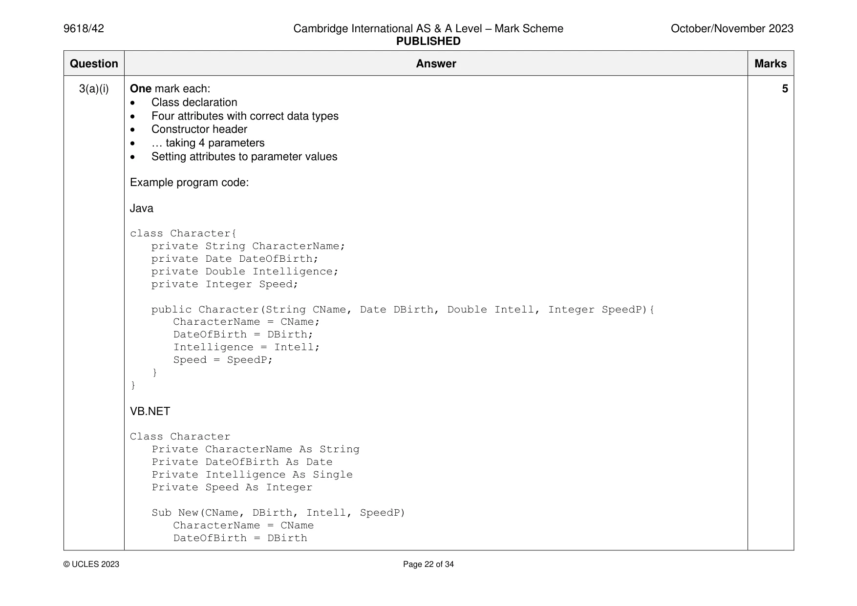 Mark scheme, page 22 of 34