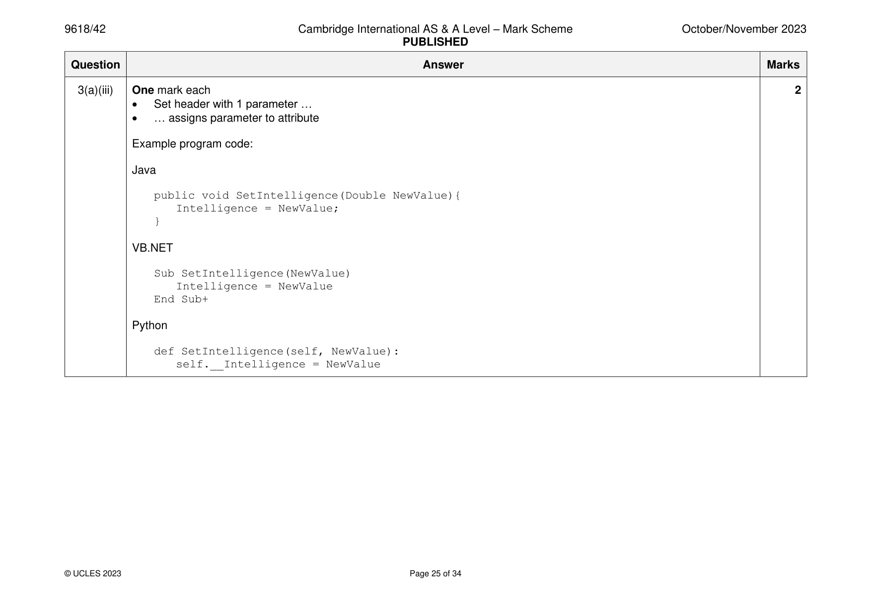 Mark scheme, page 25 of 34