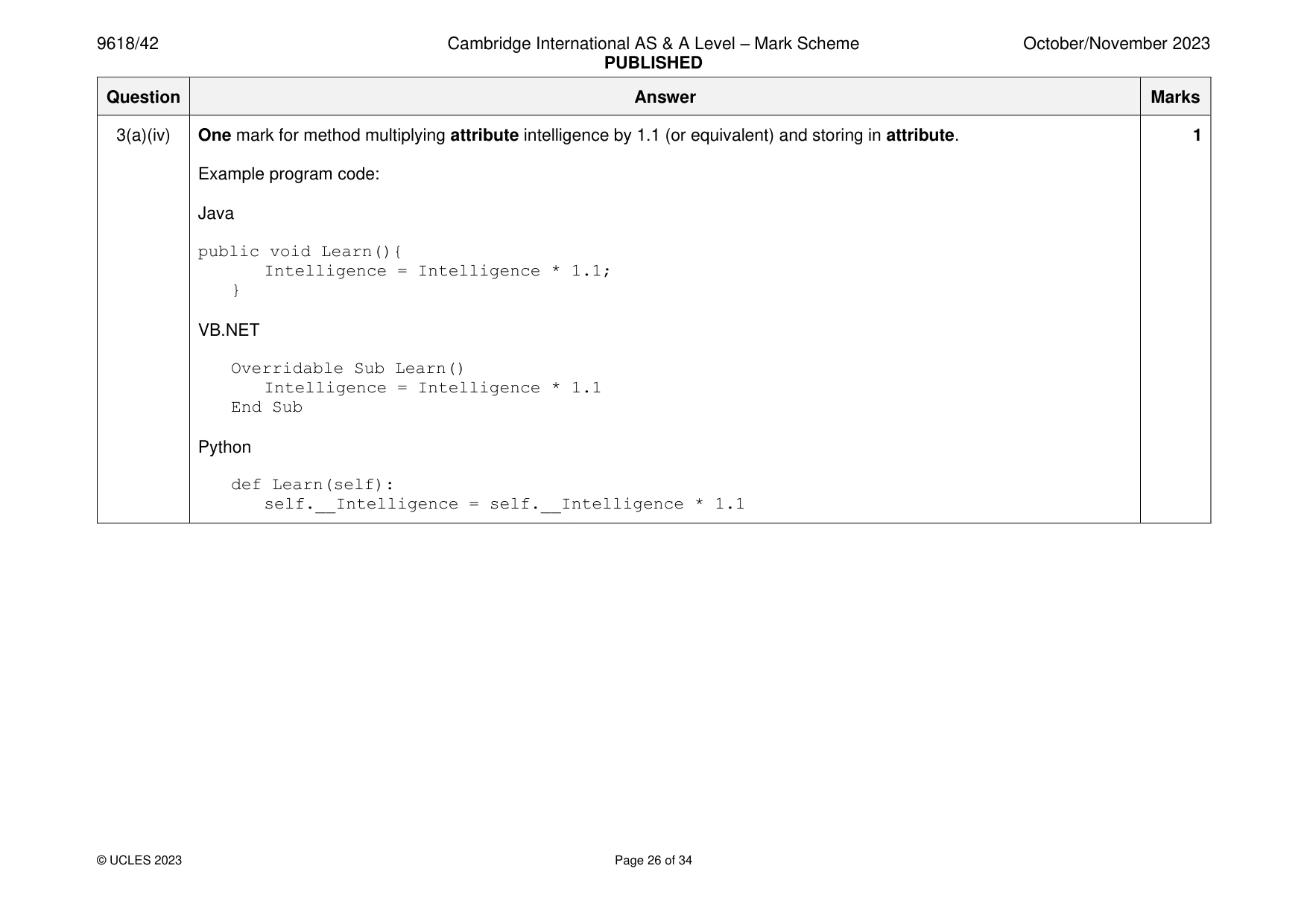 Mark scheme, page 26 of 34