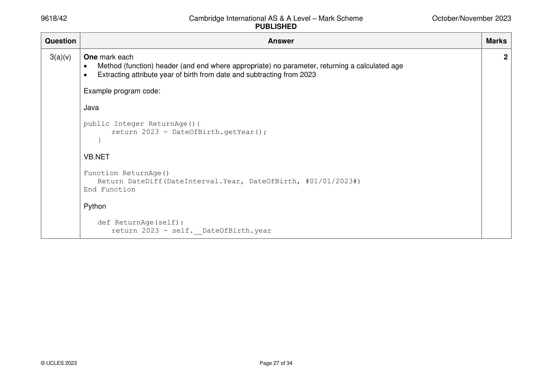 Mark scheme, page 27 of 34