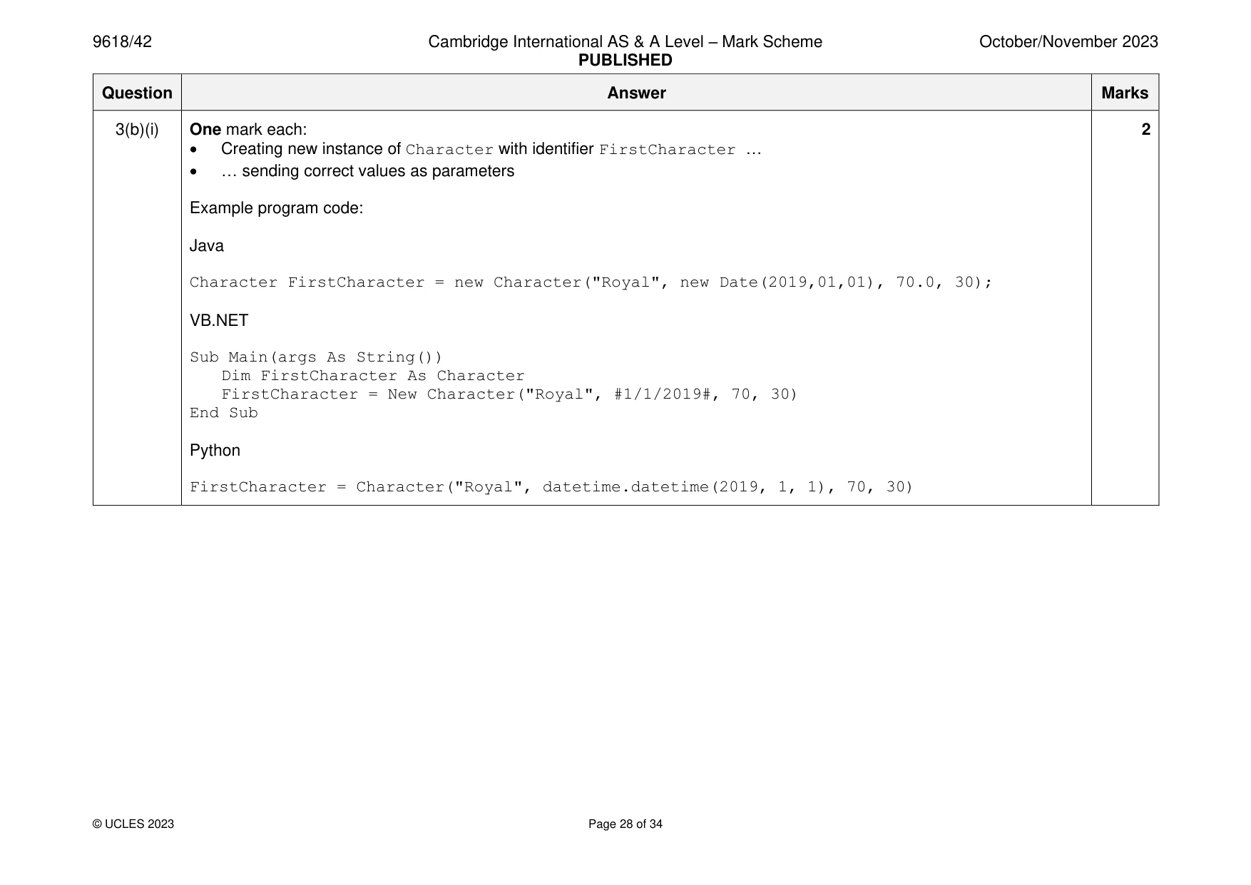 Mark scheme, page 28 of 34