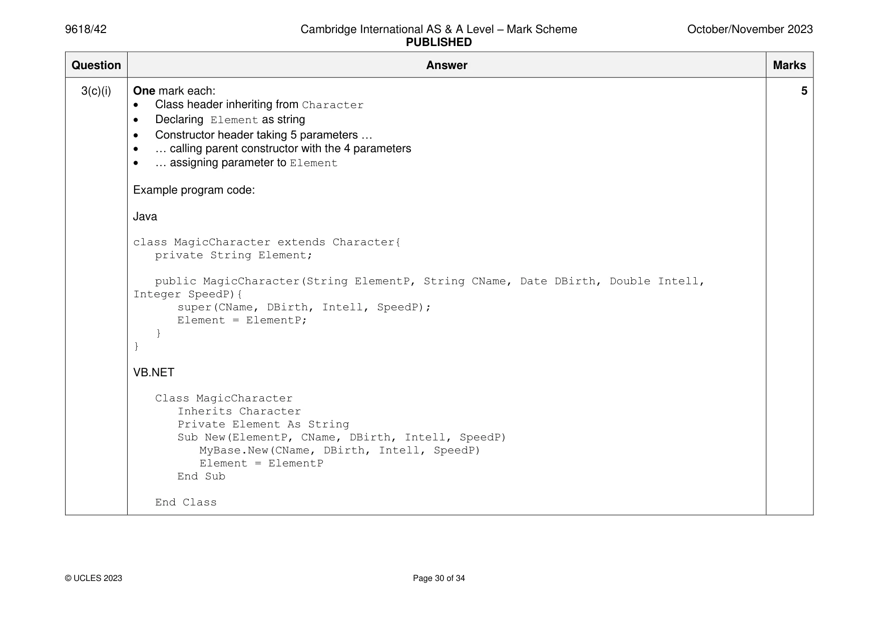 Mark scheme, page 30 of 34