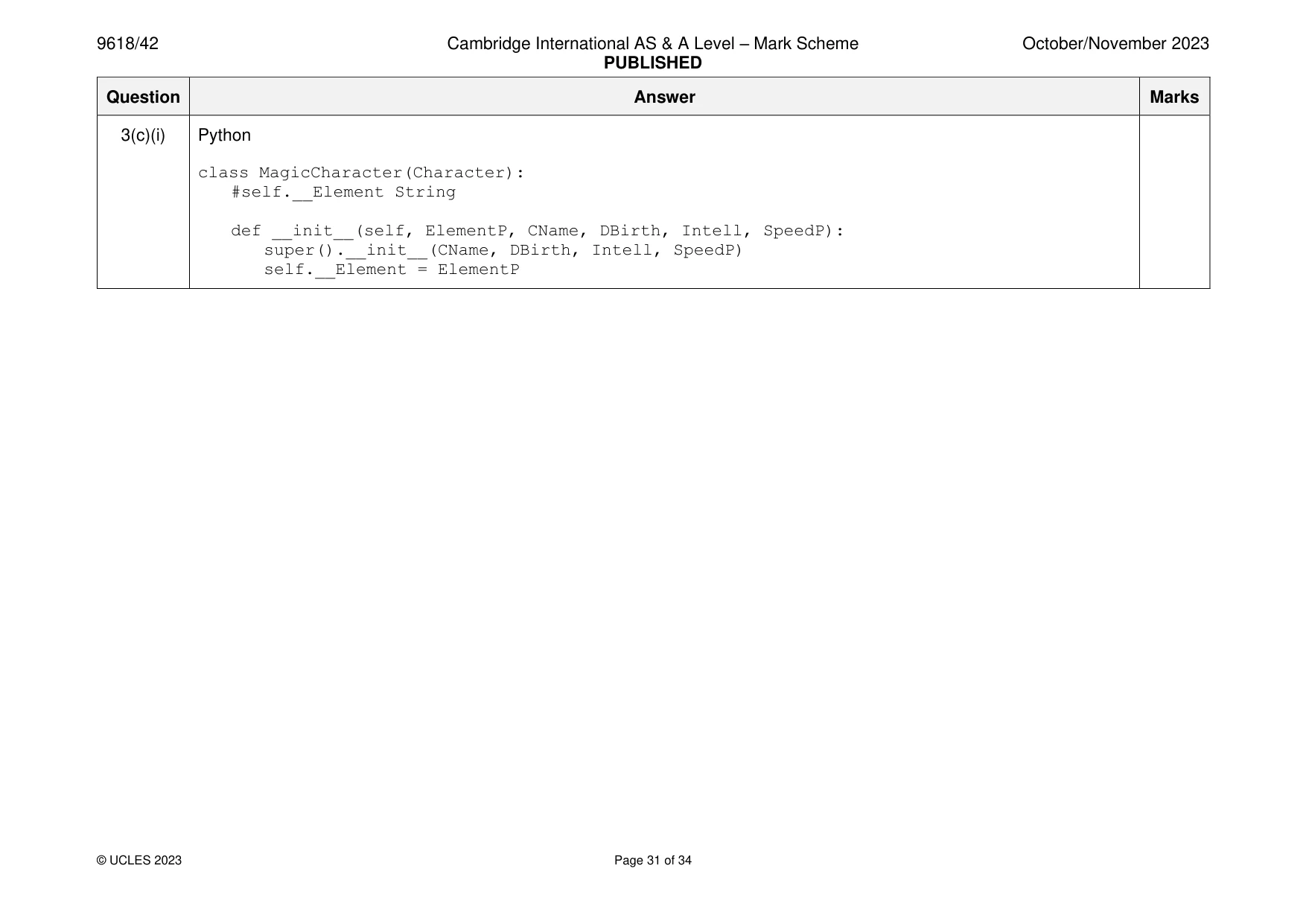 Mark scheme, page 31 of 34