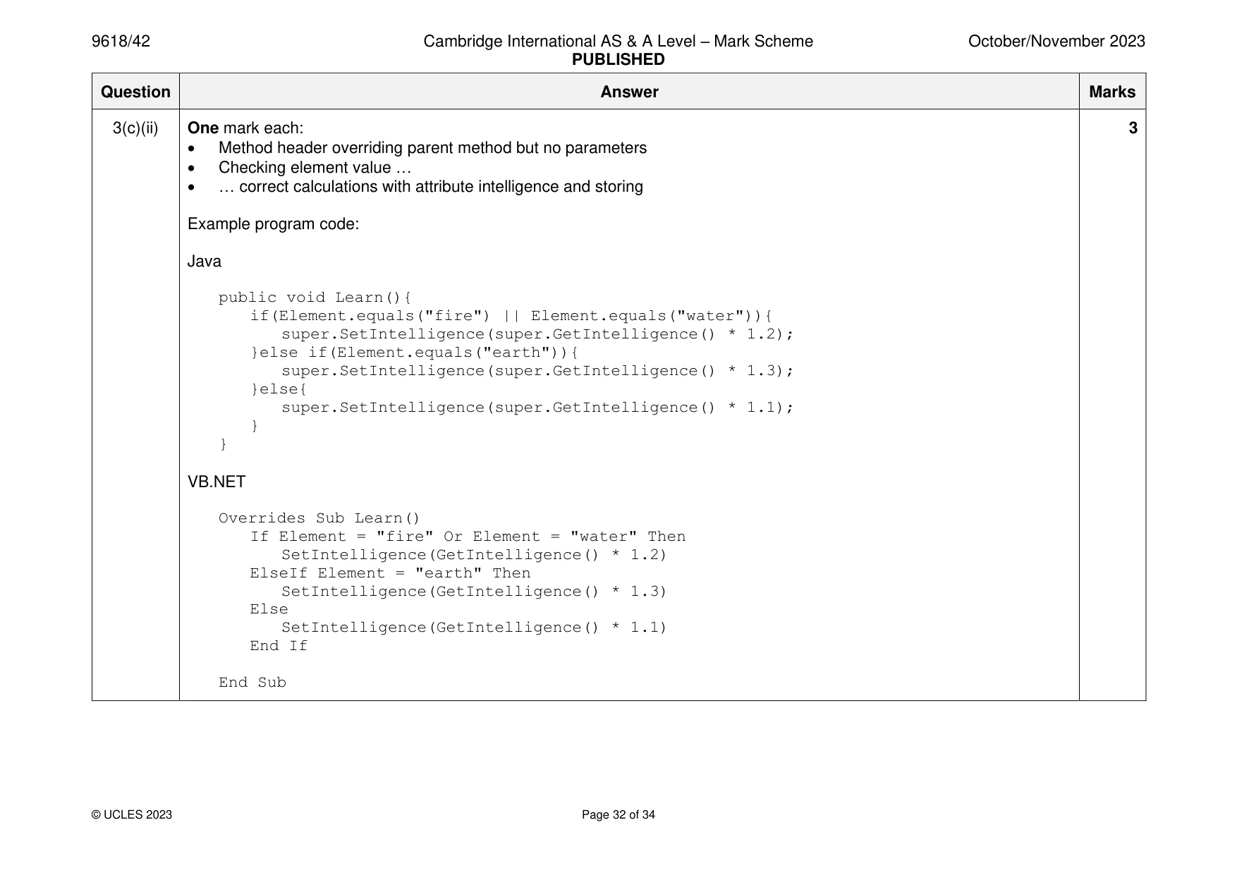 Mark scheme, page 32 of 34