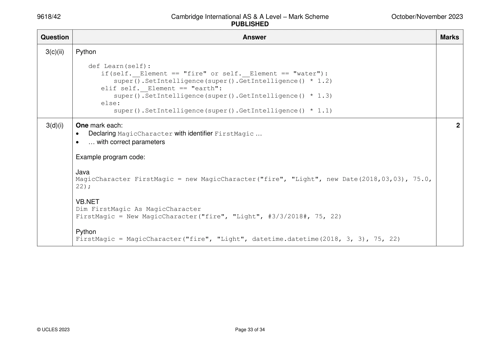 Mark scheme, page 33 of 34