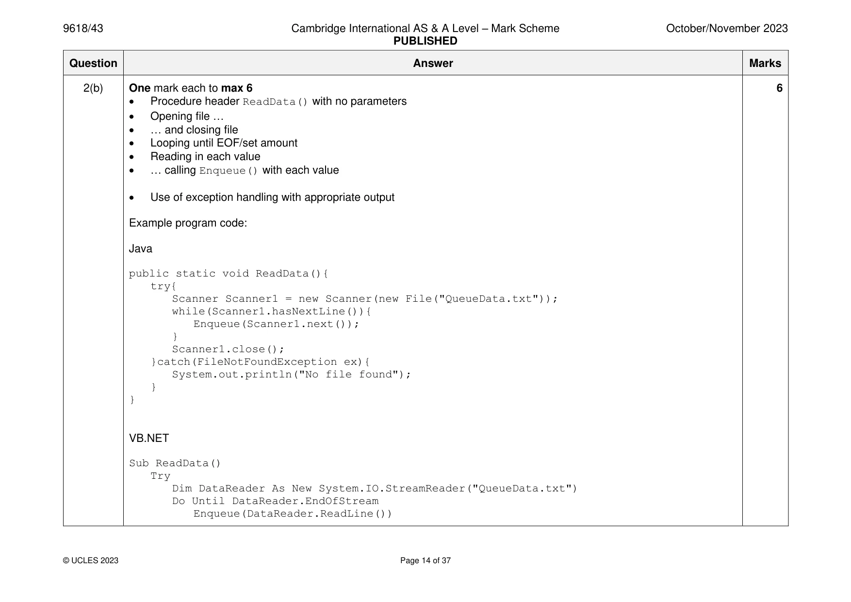 Mark scheme, page 14 of 37