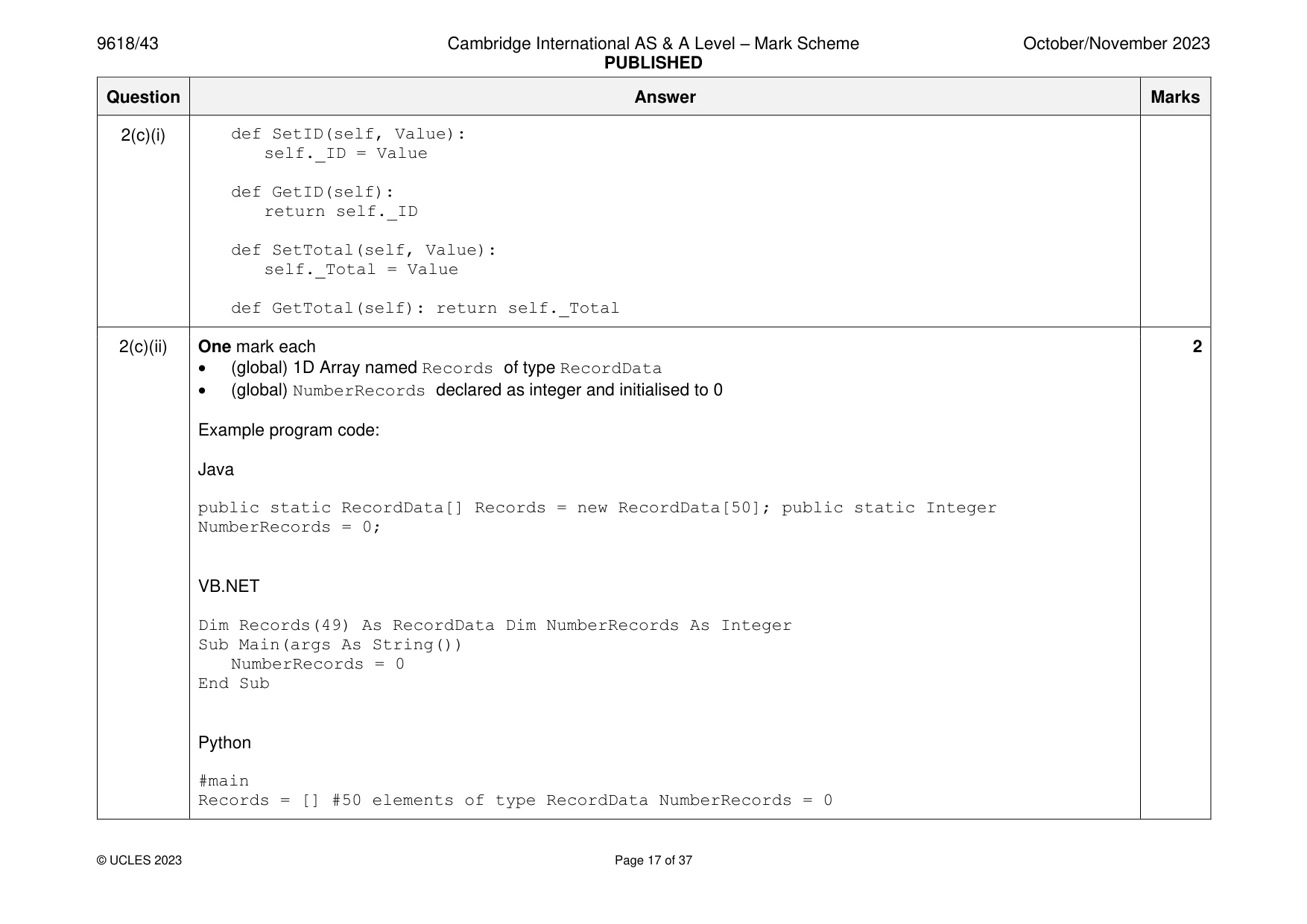Mark scheme, page 17 of 37