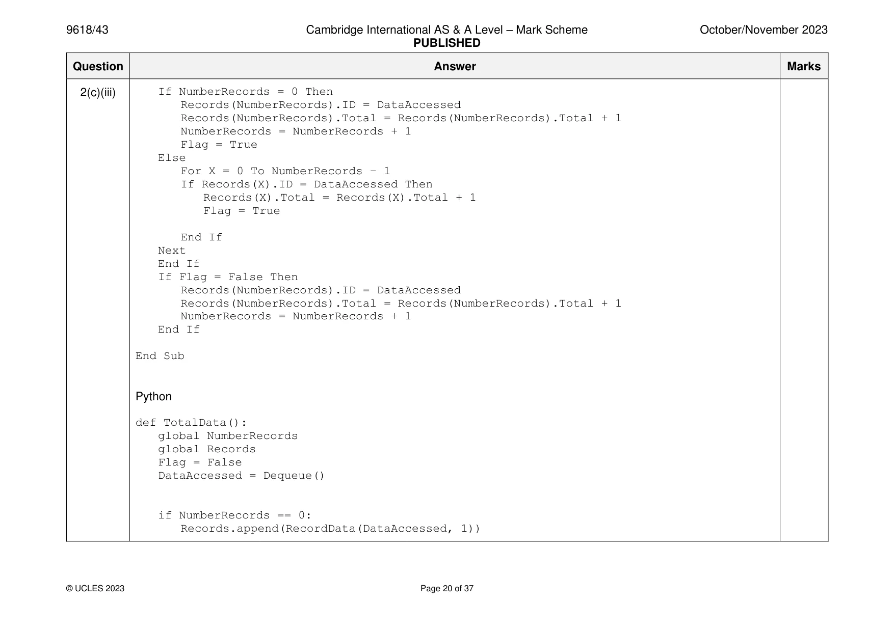Mark scheme, page 20 of 37