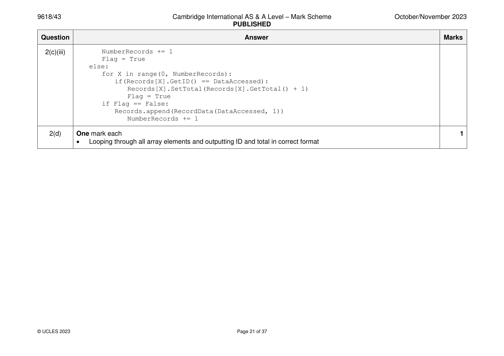 Mark scheme, page 21 of 37
