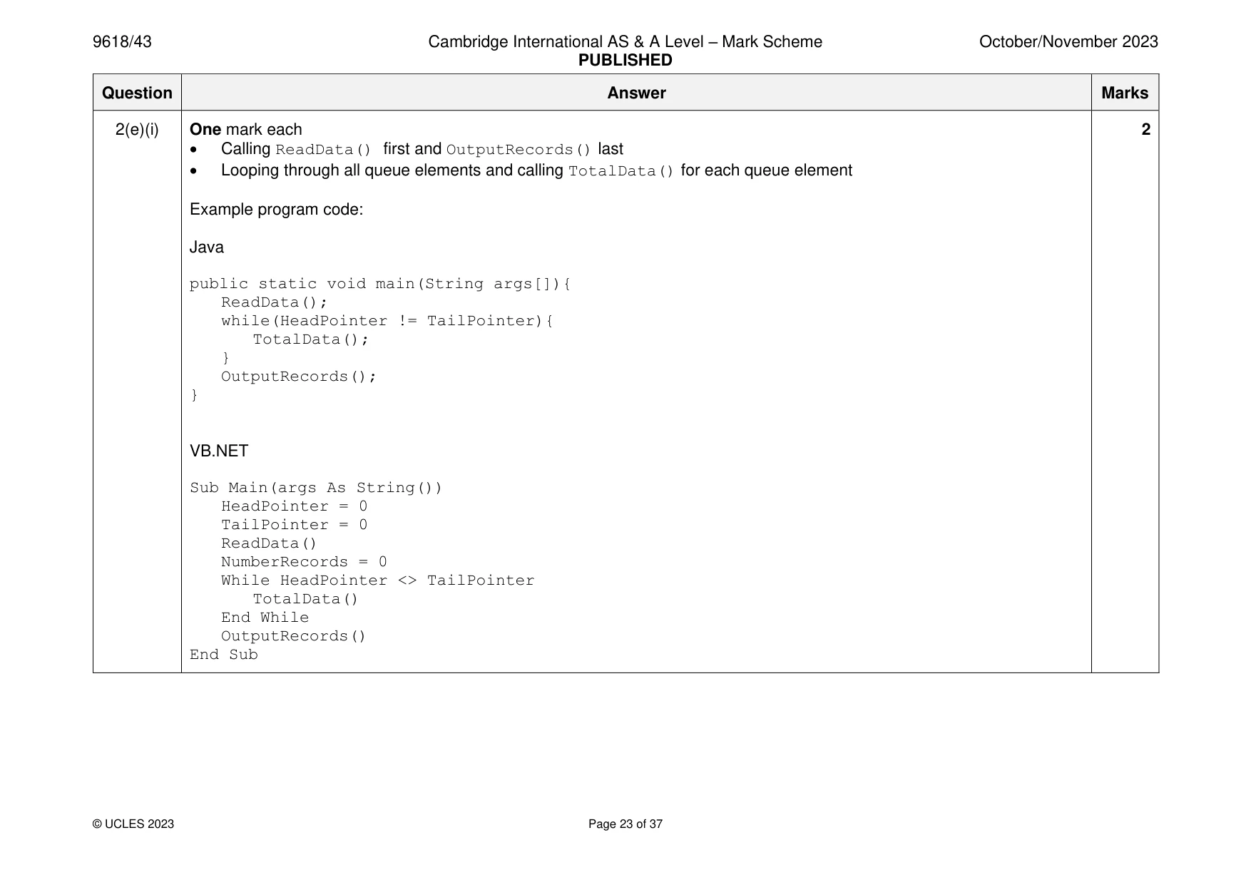 Mark scheme, page 23 of 37
