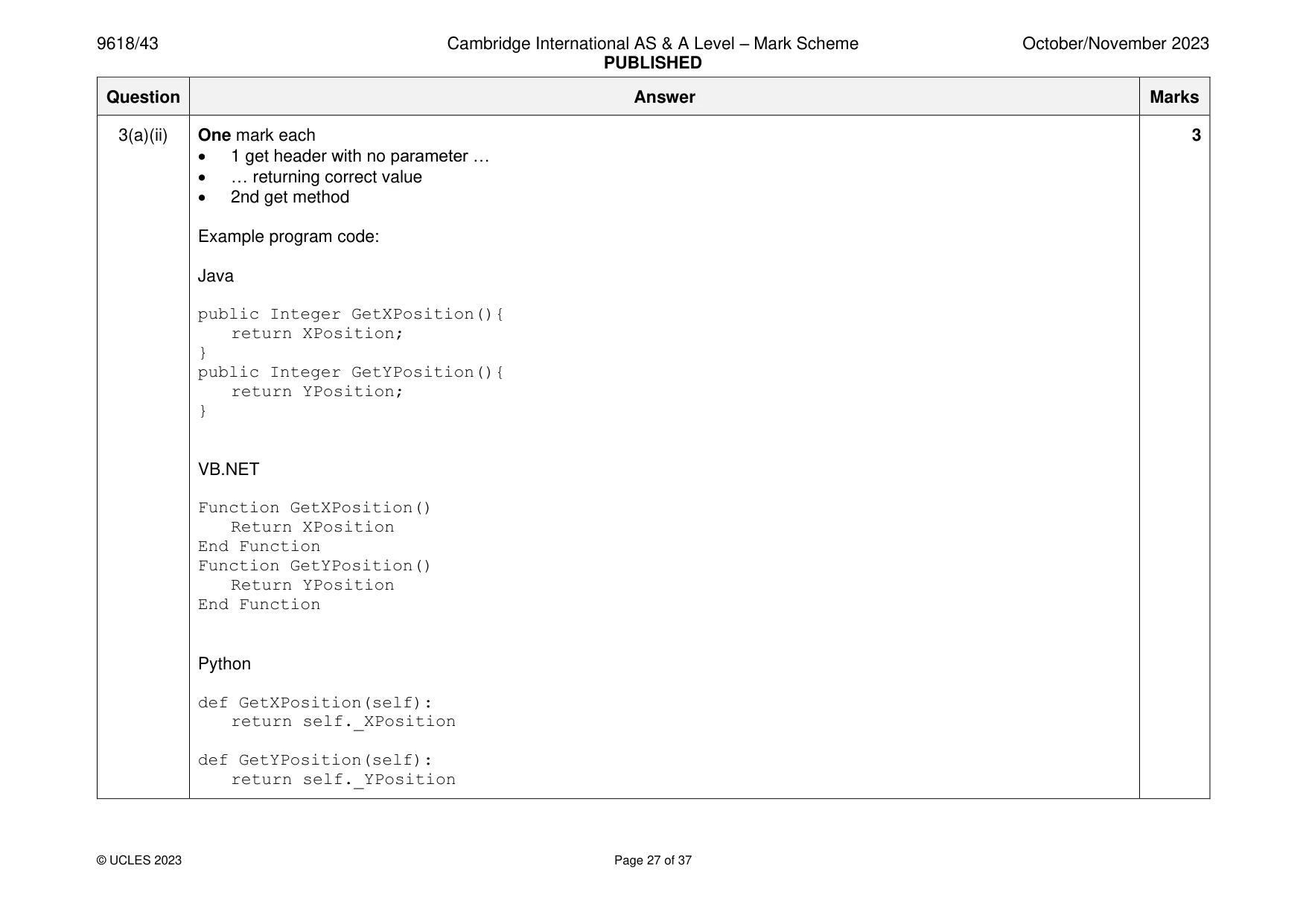 Mark scheme, page 27 of 37