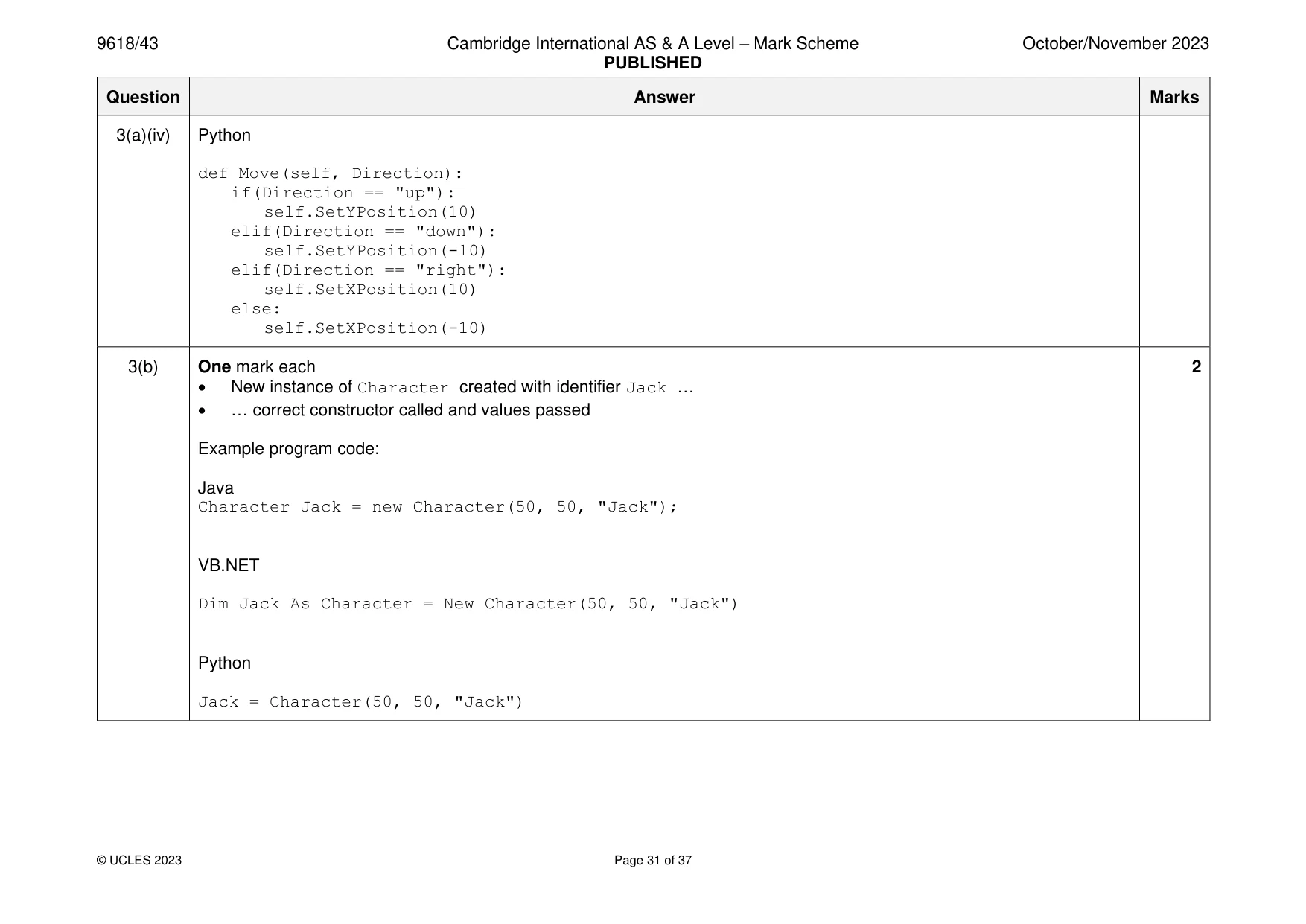 Mark scheme, page 31 of 37