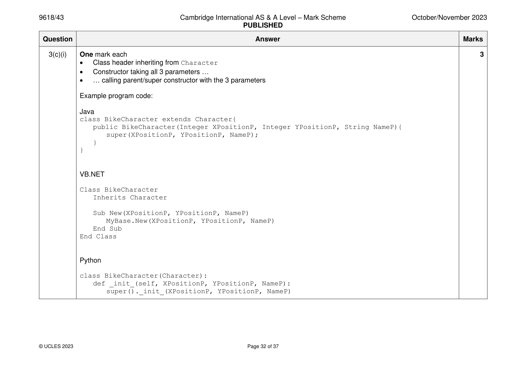 Mark scheme, page 32 of 37