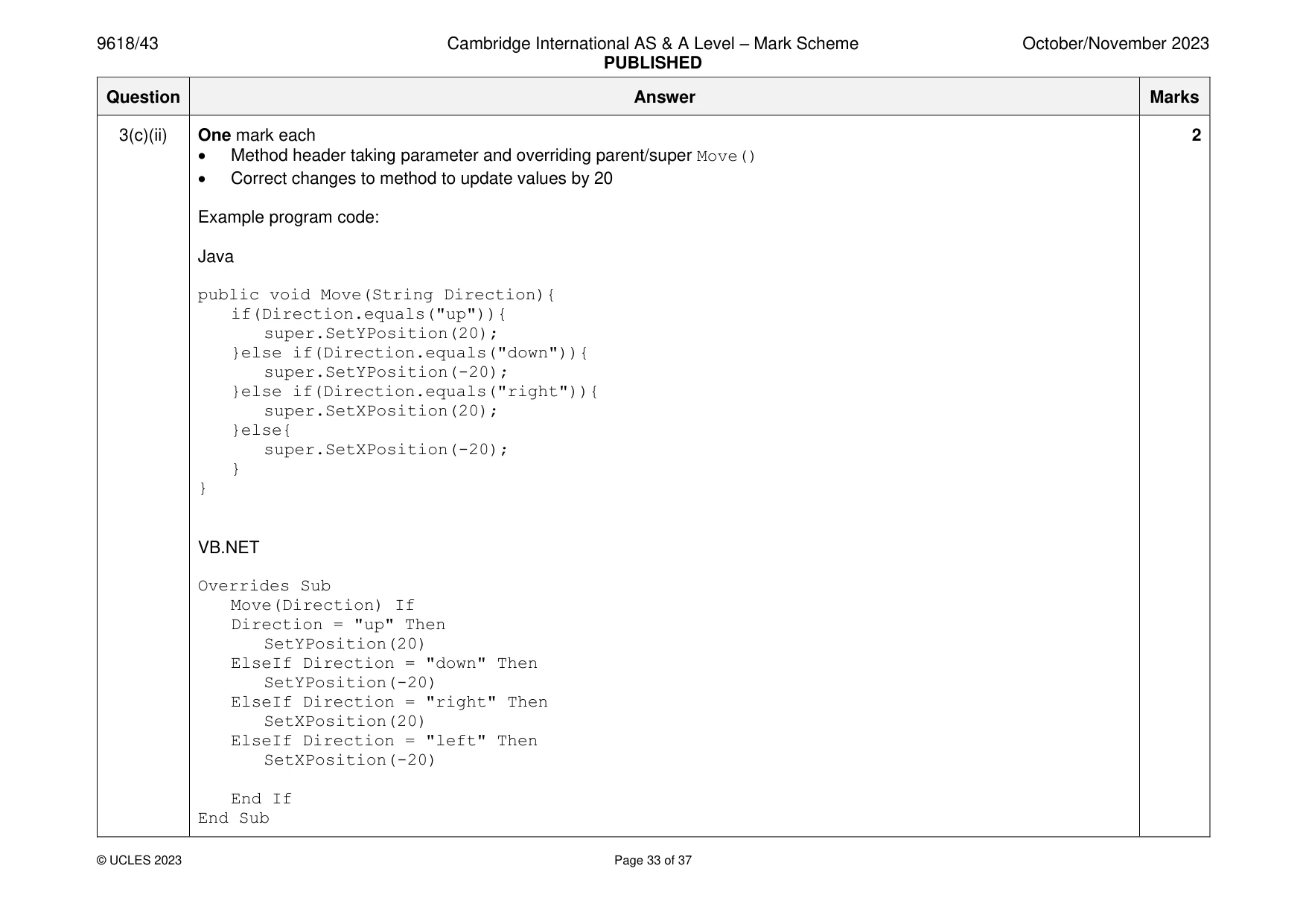 Mark scheme, page 33 of 37