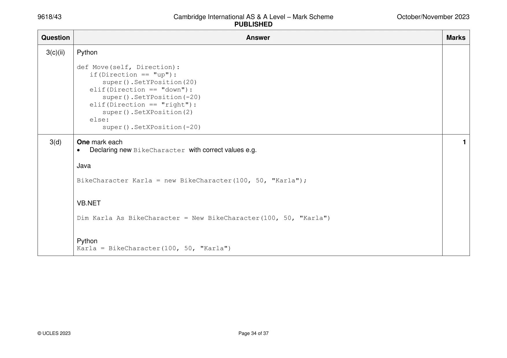 Mark scheme, page 34 of 37