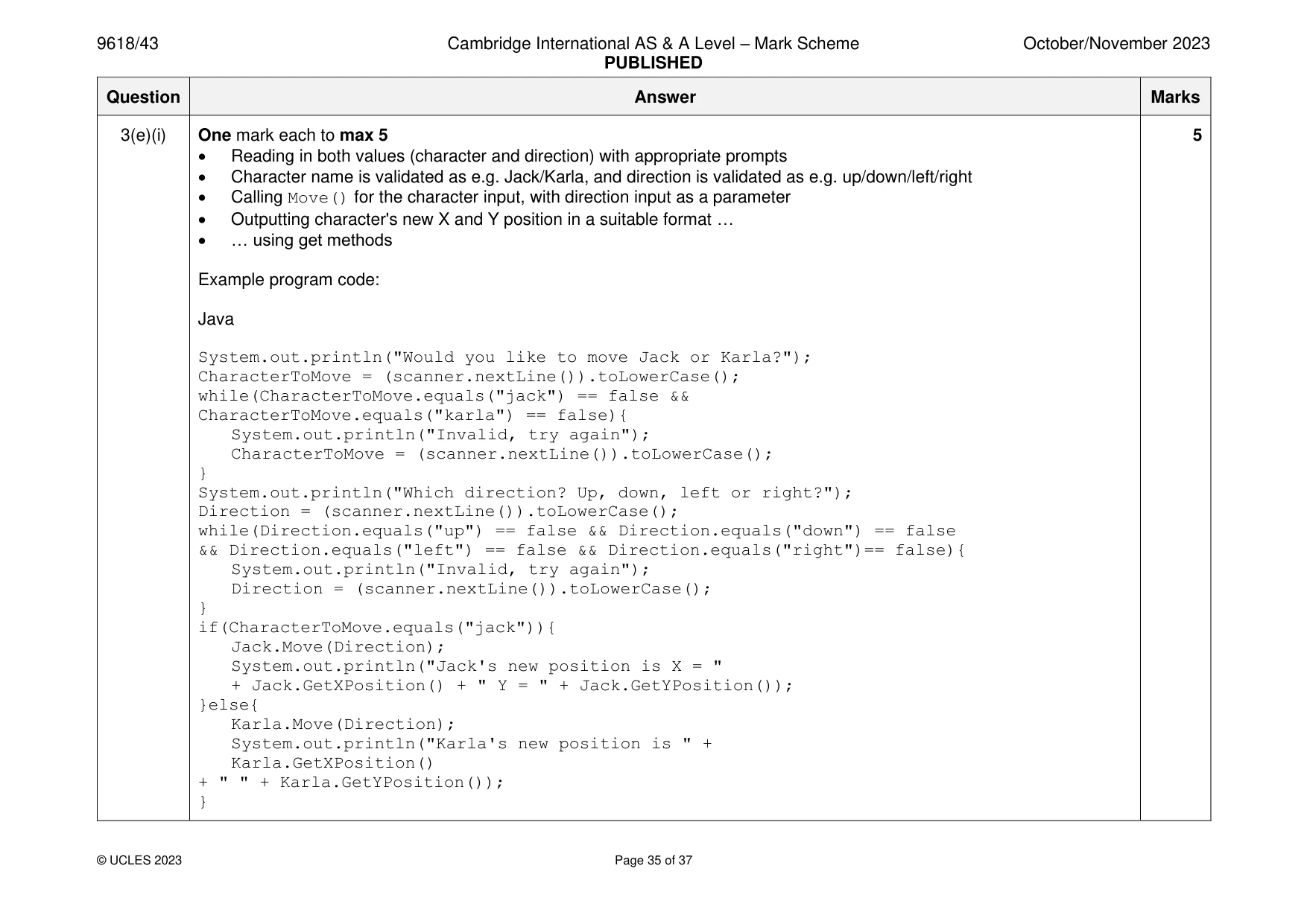 Mark scheme, page 35 of 37