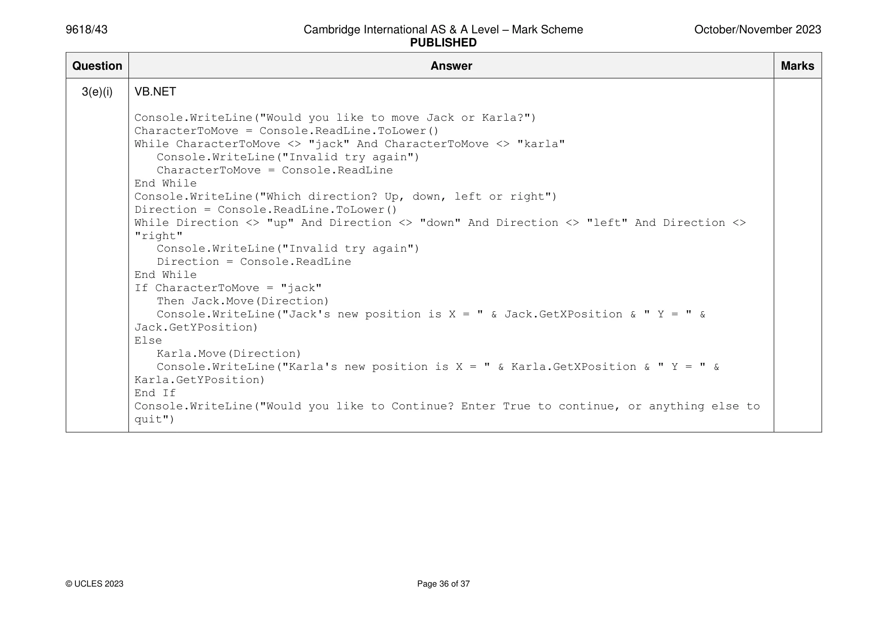 Mark scheme, page 36 of 37