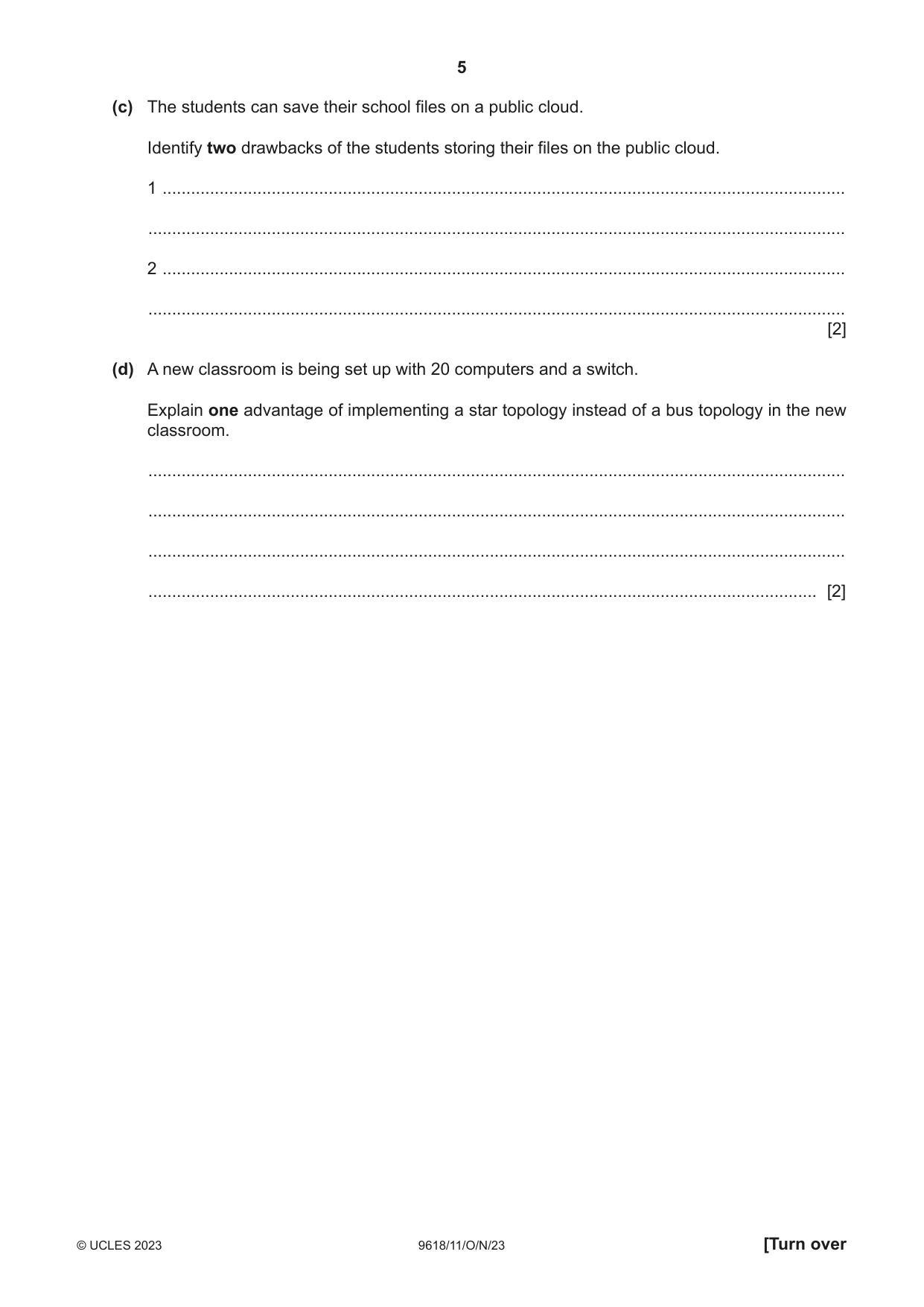 Cambridge A Level Computer Science 9618 2023 Oct/Nov Paper 1 · Variant 1 question paper, page 5 of 16