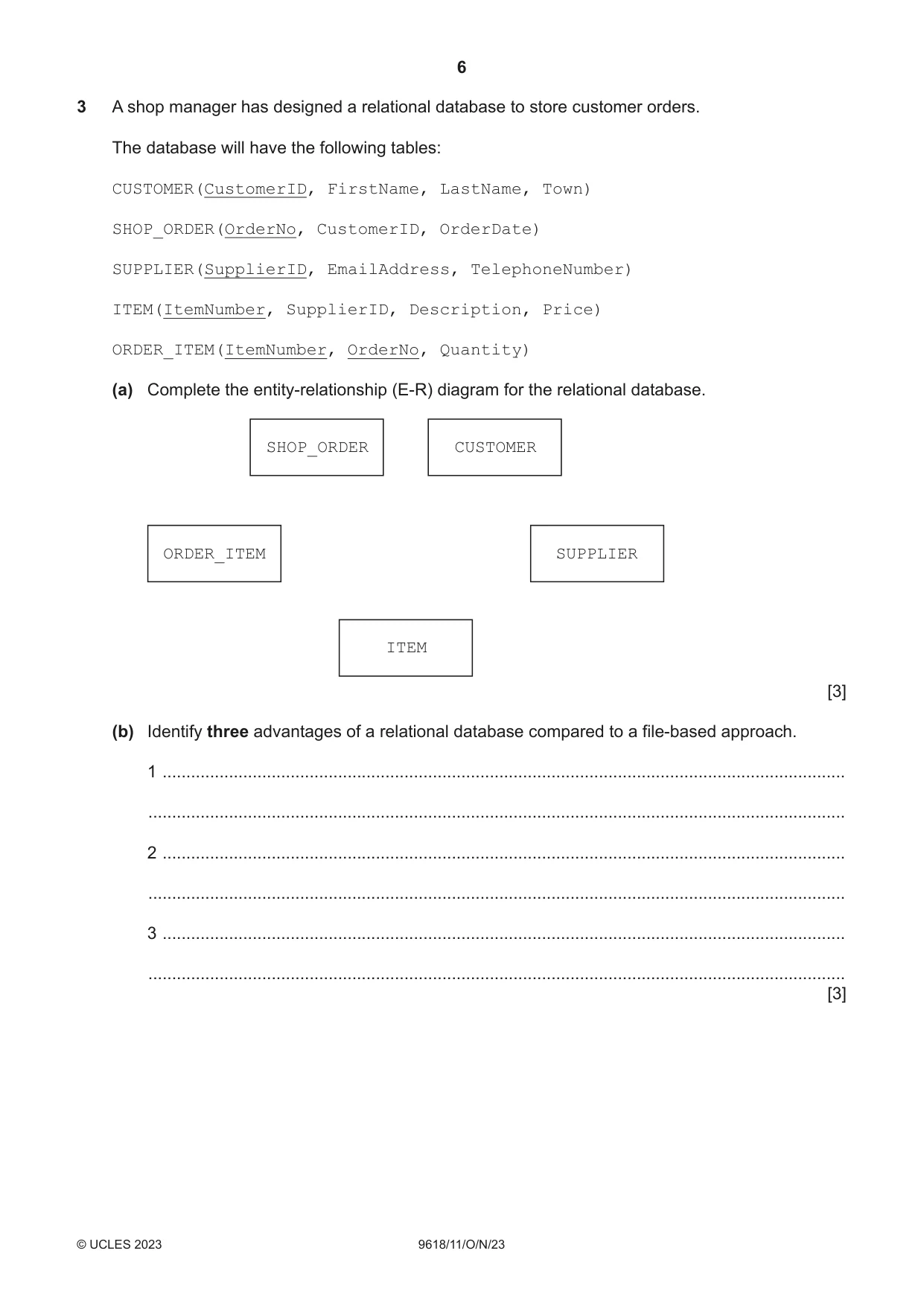 Cambridge A Level Computer Science 9618 2023 Oct/Nov Paper 1 · Variant 1 question paper, page 6 of 16
