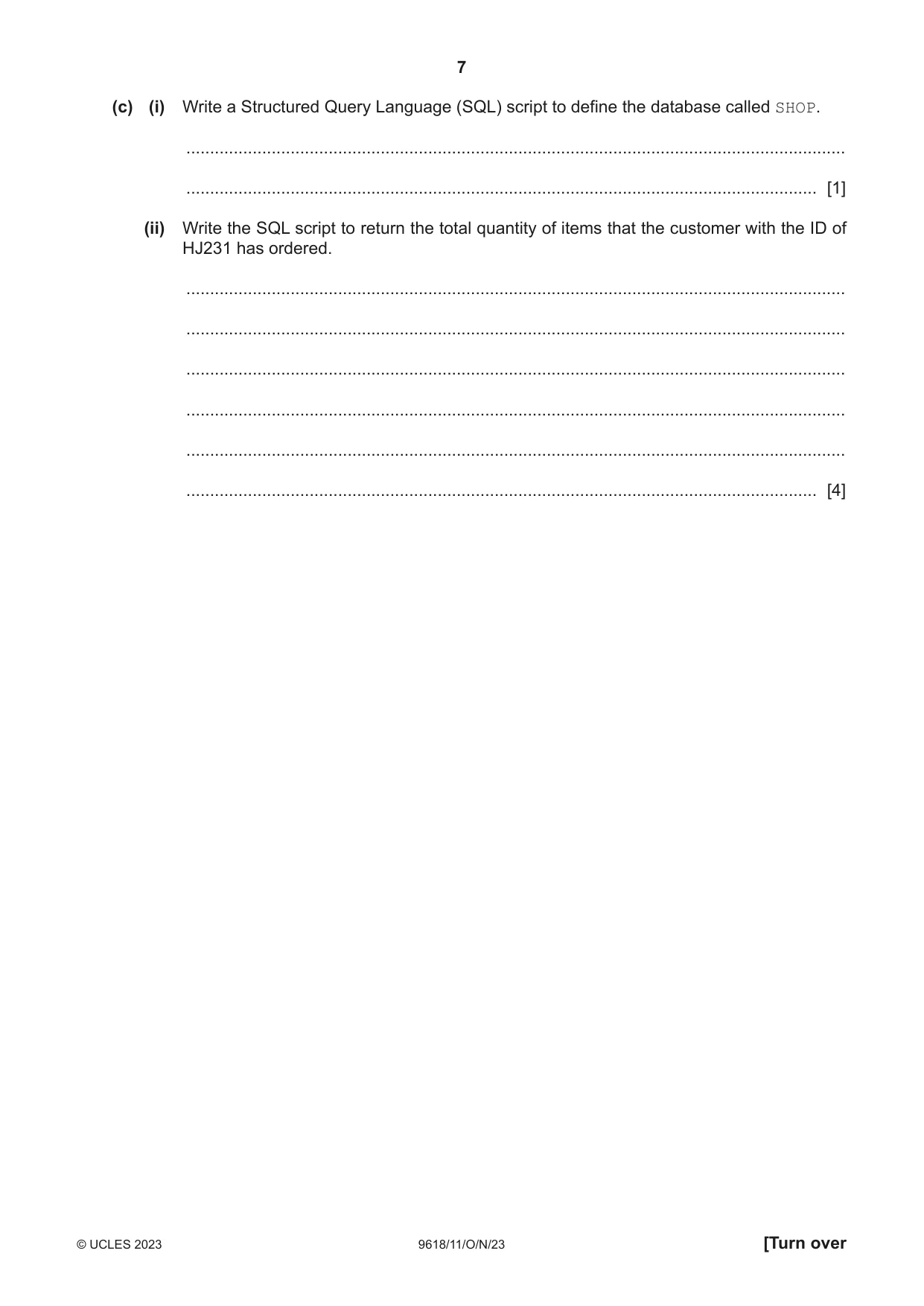 Cambridge A Level Computer Science 9618 2023 Oct/Nov Paper 1 · Variant 1 question paper, page 7 of 16