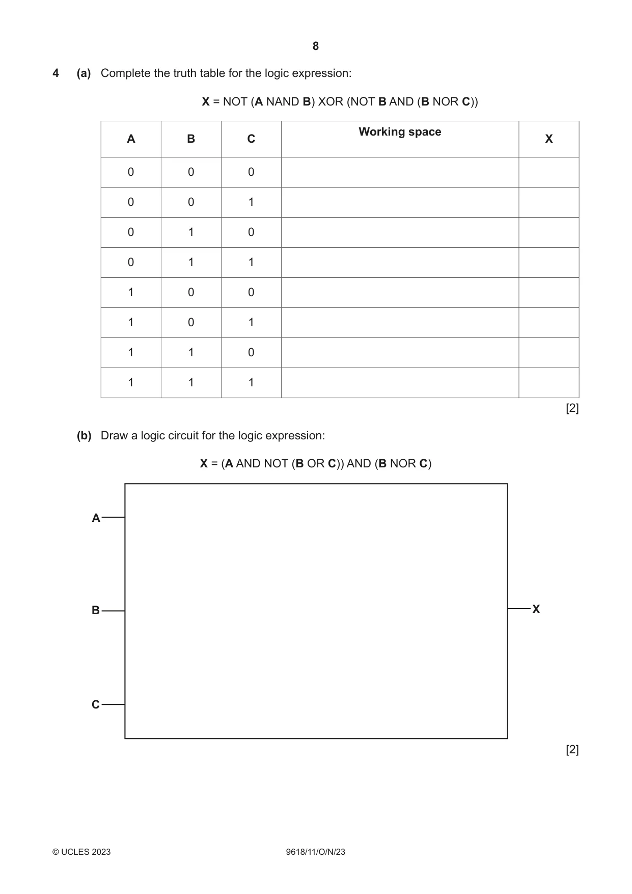 Cambridge A Level Computer Science 9618 2023 Oct/Nov Paper 1 · Variant 1 question paper, page 8 of 16