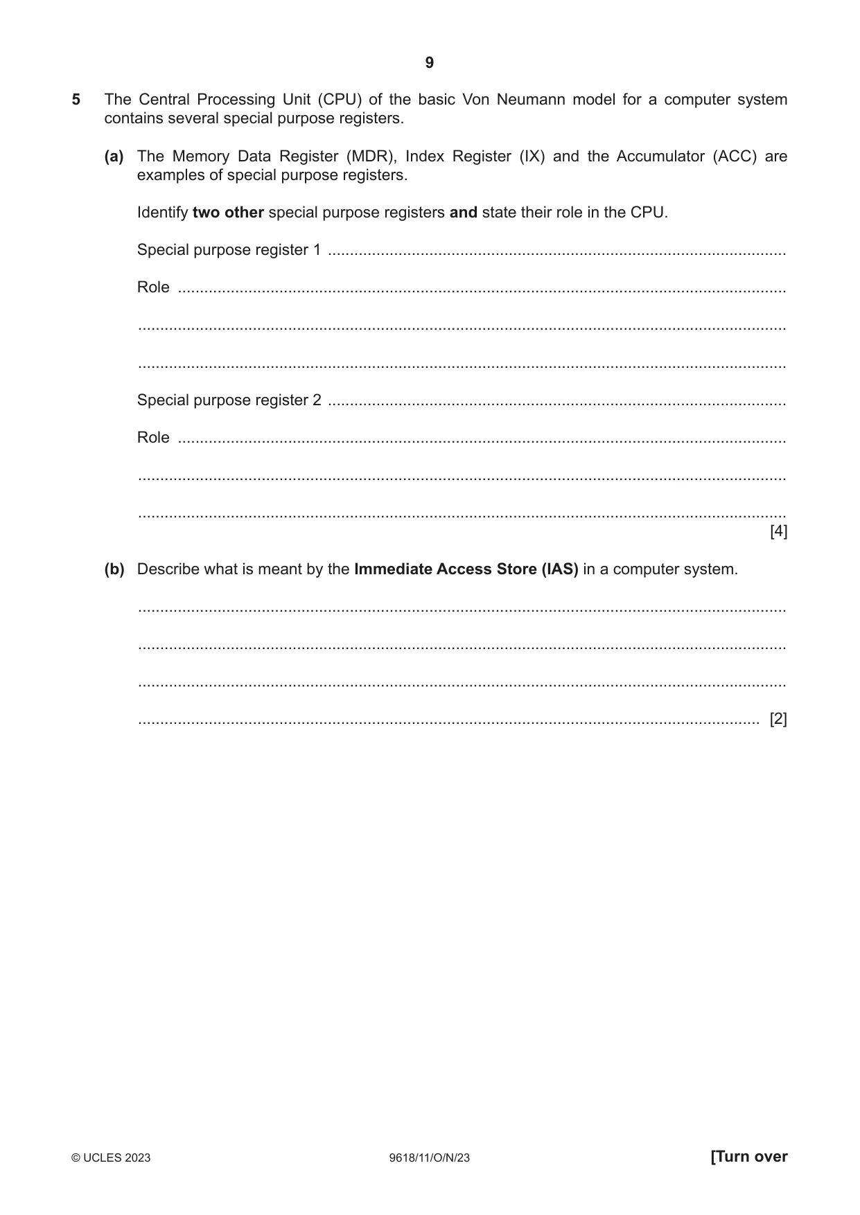 Cambridge A Level Computer Science 9618 2023 Oct/Nov Paper 1 · Variant 1 question paper, page 9 of 16