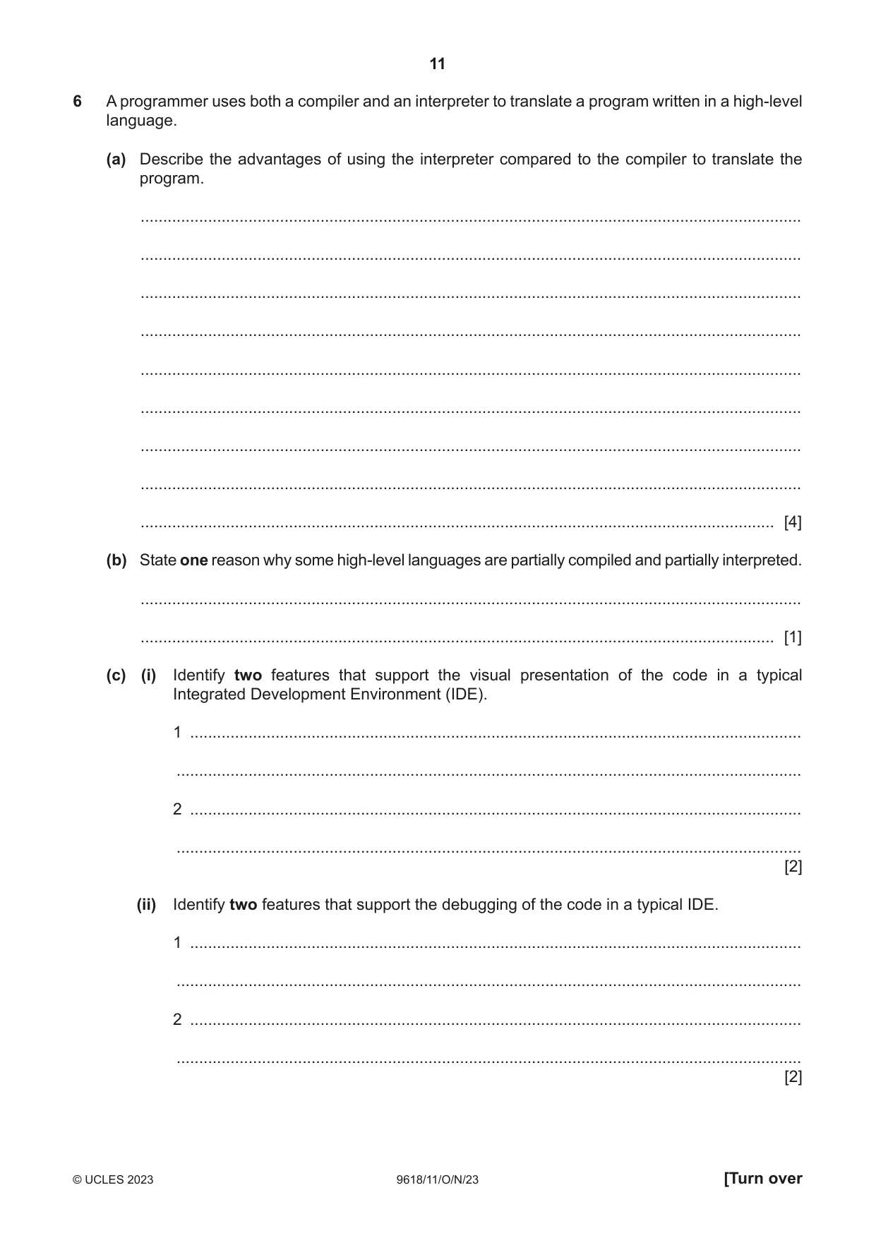 Cambridge A Level Computer Science 9618 2023 Oct/Nov Paper 1 · Variant 1 question paper, page 11 of 16
