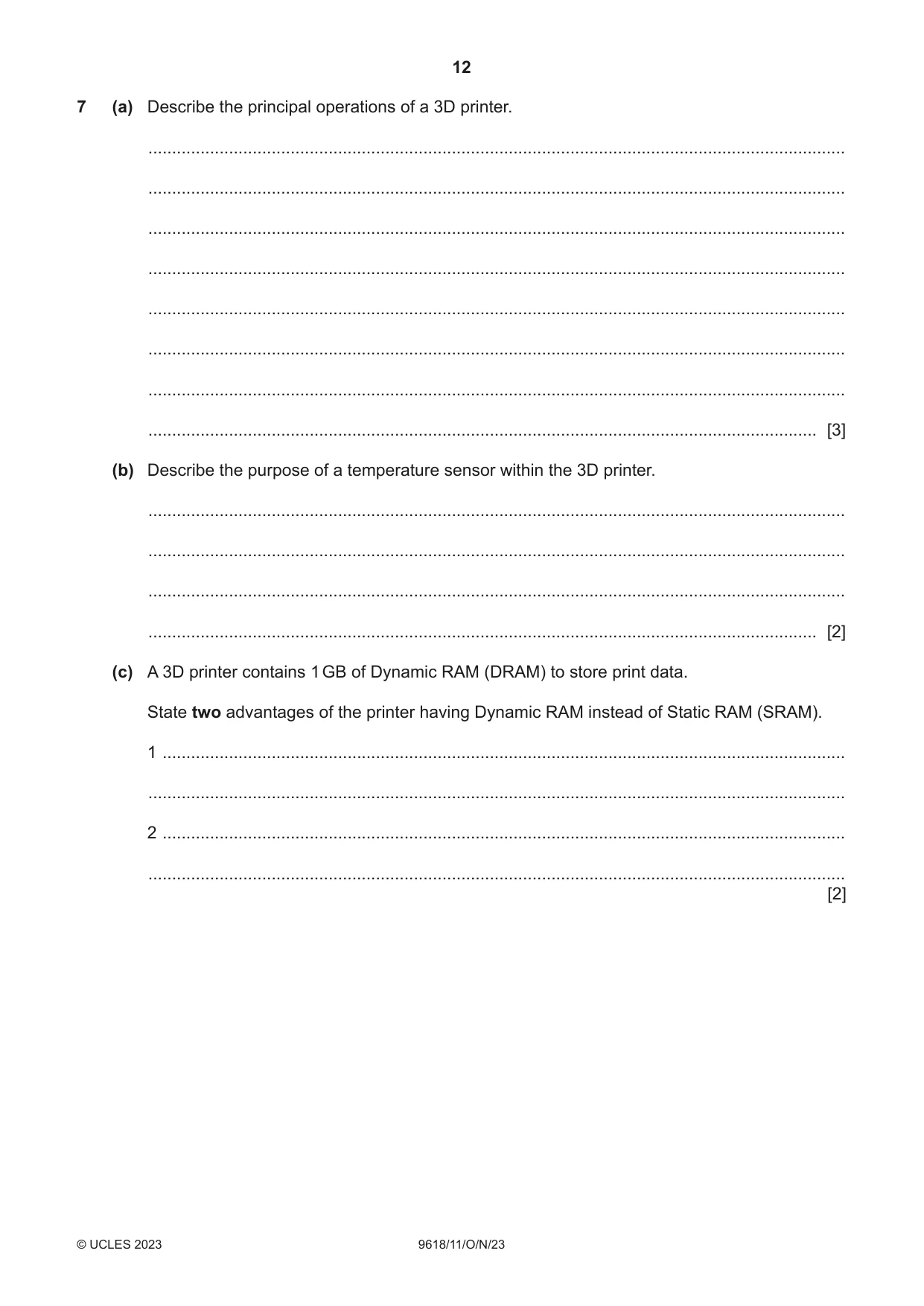 Cambridge A Level Computer Science 9618 2023 Oct/Nov Paper 1 · Variant 1 question paper, page 12 of 16