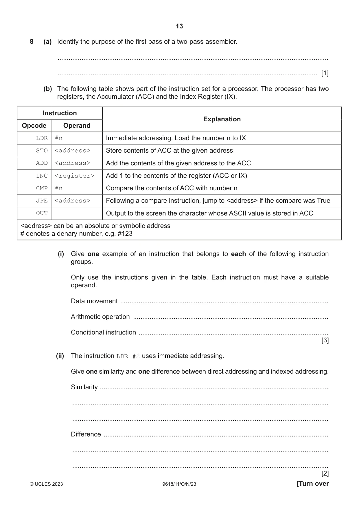 Cambridge A Level Computer Science 9618 2023 Oct/Nov Paper 1 · Variant 1 question paper, page 13 of 16