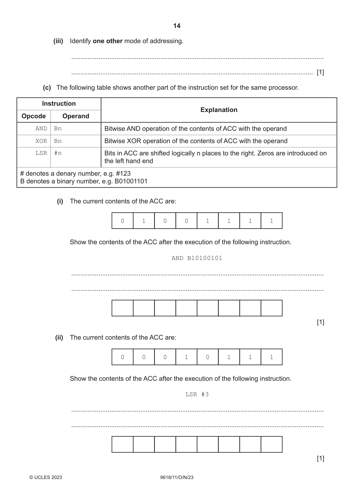 Cambridge A Level Computer Science 9618 2023 Oct/Nov Paper 1 · Variant 1 question paper, page 14 of 16