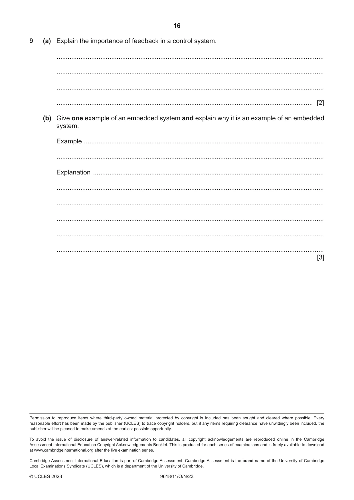Cambridge A Level Computer Science 9618 2023 Oct/Nov Paper 1 · Variant 1 question paper, page 16 of 16