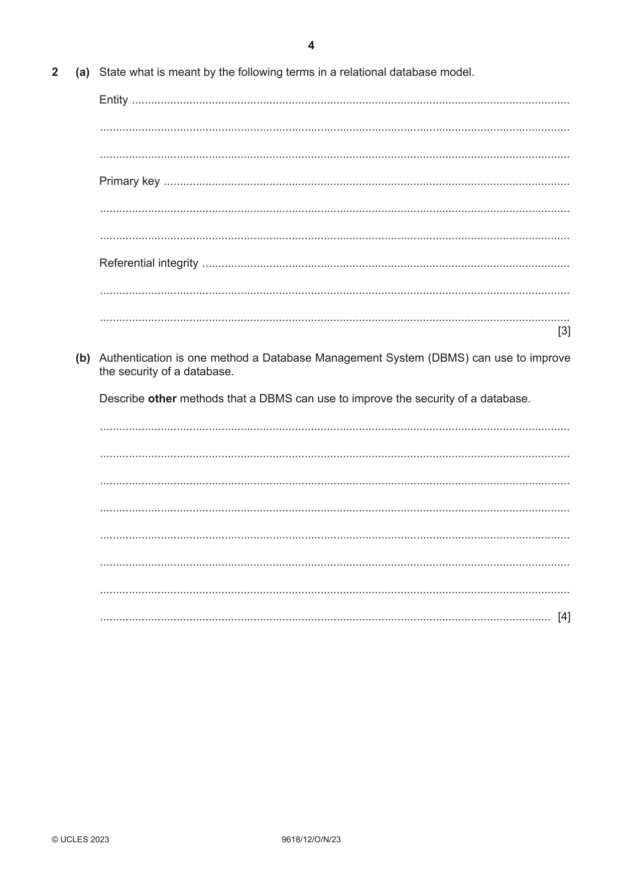 Cambridge A Level Computer Science 9618 2023 Oct/Nov Paper 1 · Variant 2 question paper, page 4 of 16