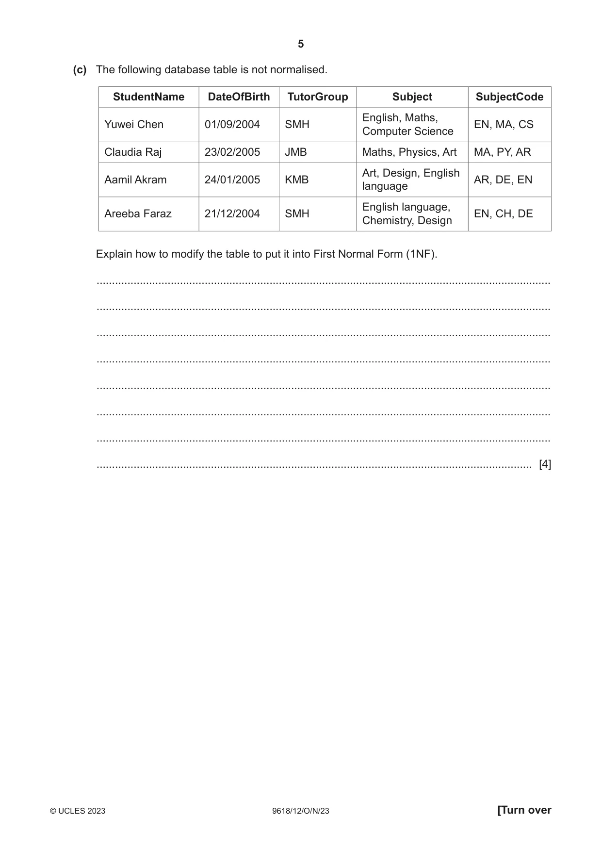 Cambridge A Level Computer Science 9618 2023 Oct/Nov Paper 1 · Variant 2 question paper, page 5 of 16