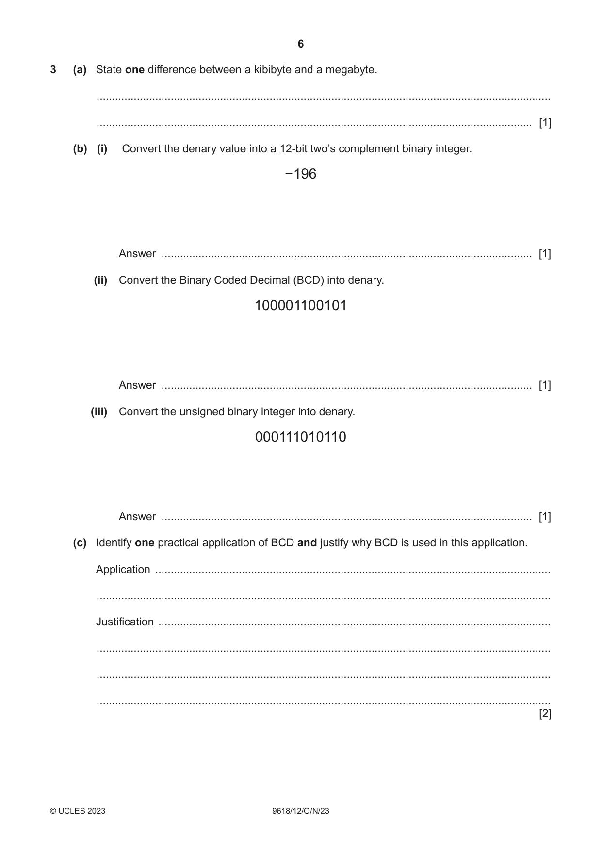 Cambridge A Level Computer Science 9618 2023 Oct/Nov Paper 1 · Variant 2 question paper, page 6 of 16