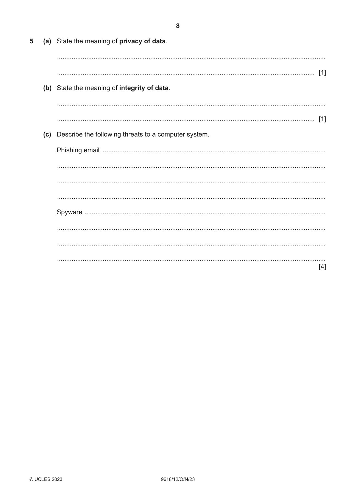 Cambridge A Level Computer Science 9618 2023 Oct/Nov Paper 1 · Variant 2 question paper, page 8 of 16