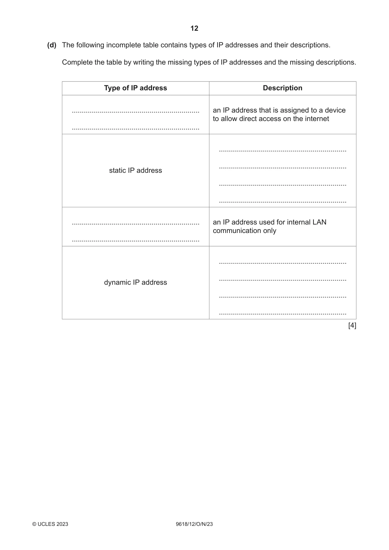 Cambridge A Level Computer Science 9618 2023 Oct/Nov Paper 1 · Variant 2 question paper, page 12 of 16