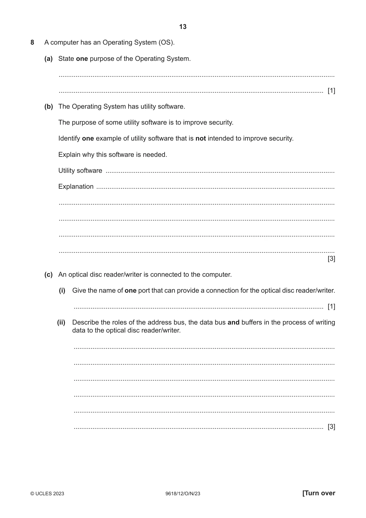 Cambridge A Level Computer Science 9618 2023 Oct/Nov Paper 1 · Variant 2 question paper, page 13 of 16