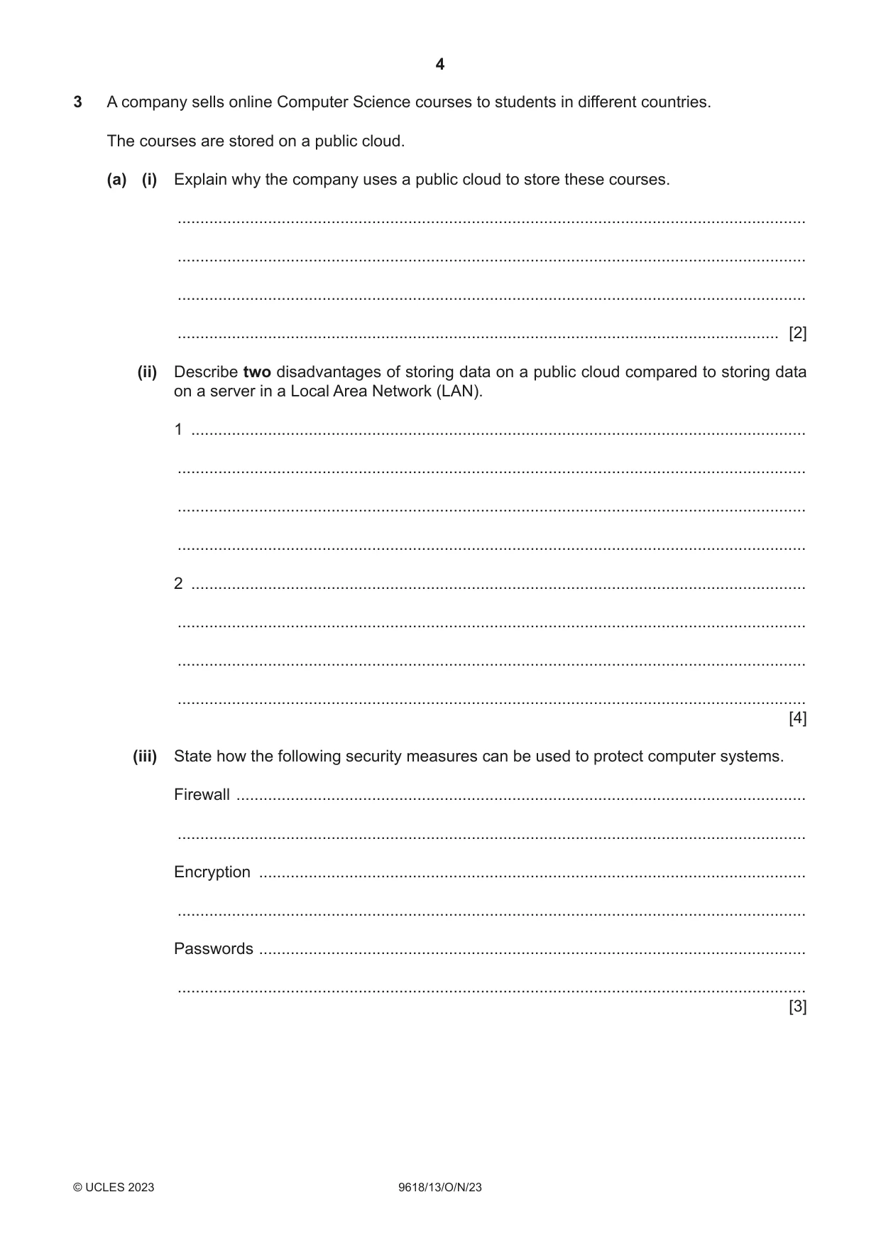 Cambridge A Level Computer Science 9618 2023 Oct/Nov Paper 1 · Variant 3 question paper, page 4 of 16