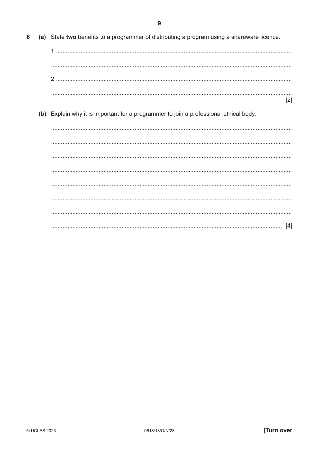 Cambridge A Level Computer Science 9618 2023 Oct/Nov Paper 1 · Variant 3 question paper, page 9 of 16
